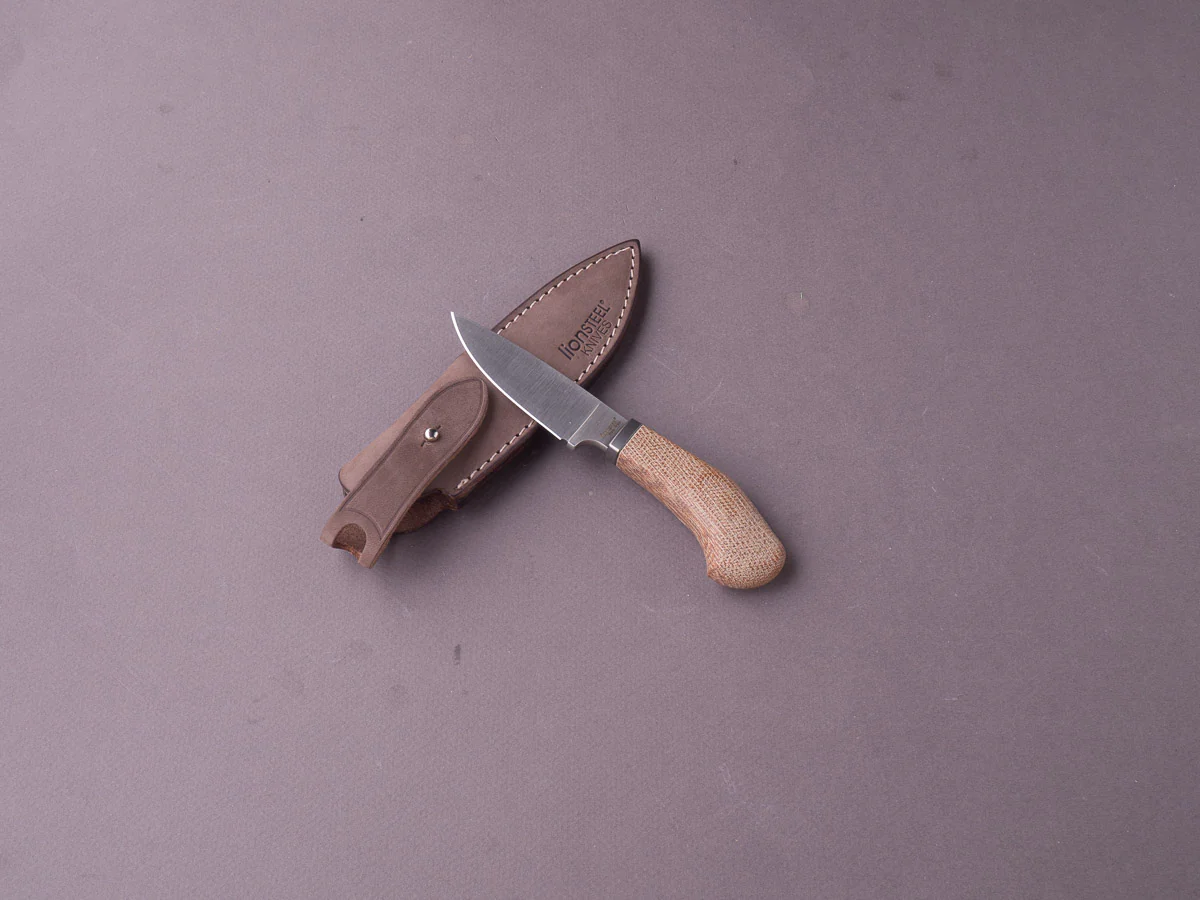 lionSTEEL - Fixed Blade - Willy - M390 - 65mm - Natural Canvas Micarta - Leather Sheath