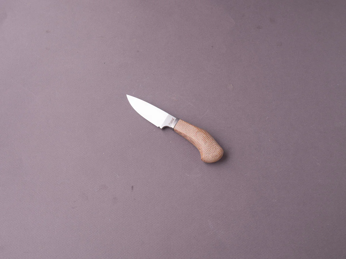 lionSTEEL - Fixed Blade - Willy - M390 - 65mm - Natural Canvas Micarta - Leather Sheath - Image 2