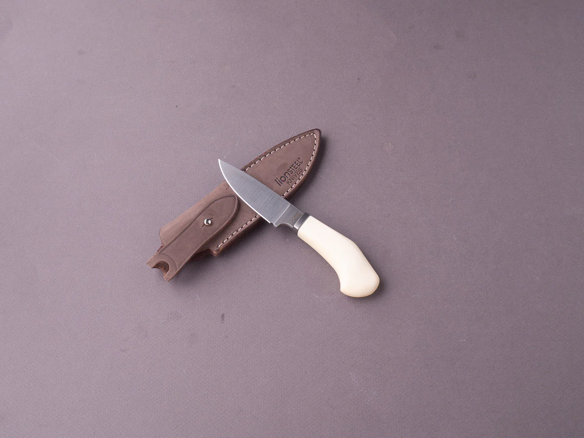 lionSTEEL - Fixed Blade - Willy - M390 - 65mm - White Canvas Micarta - Leather Sheath