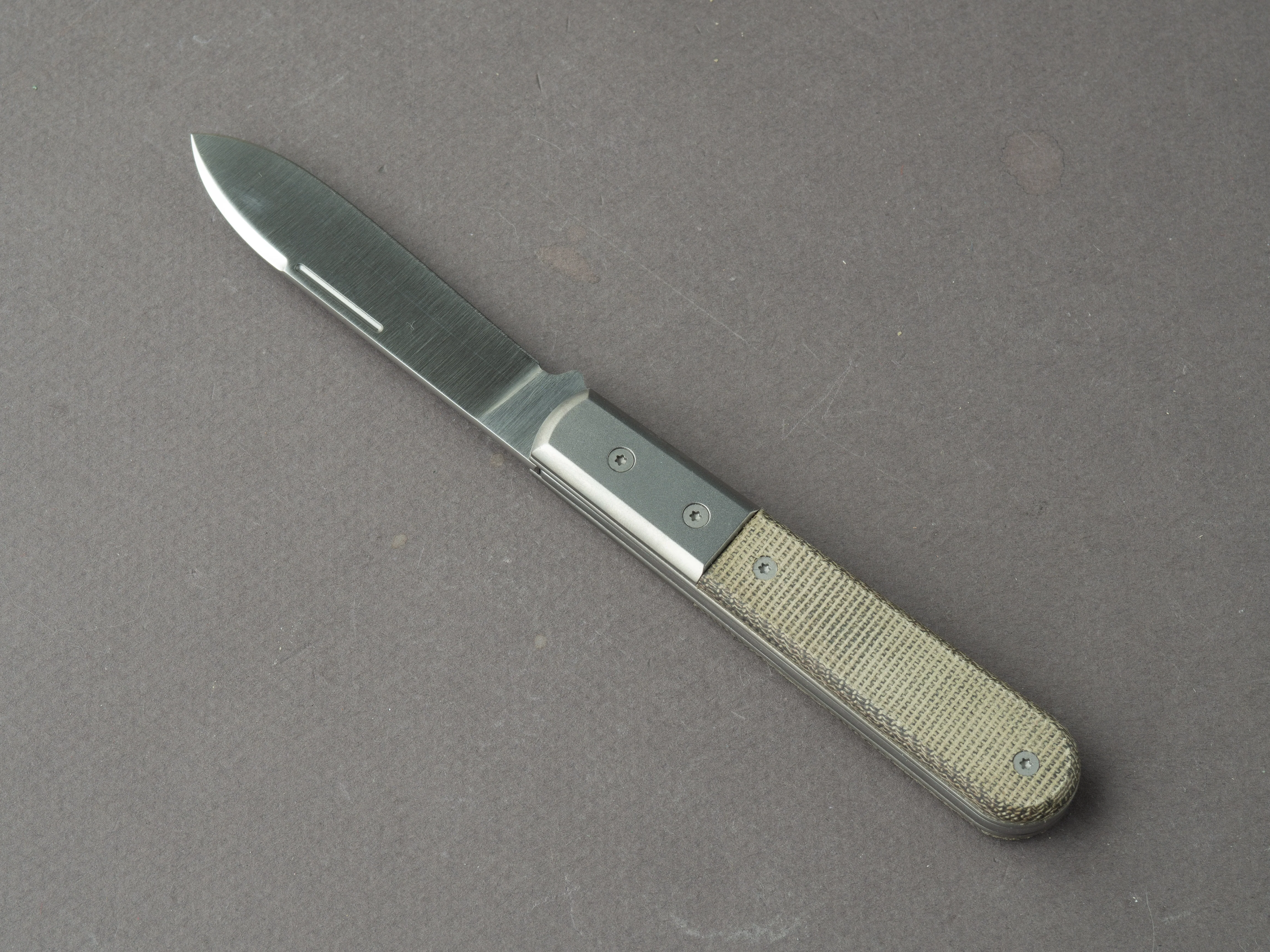 lionSTEEL - Folding Knife - Barlow - Roundhead - 65mm - M390 - Slip Joint - Green Canvas w/ Metal Bolster - Image 3