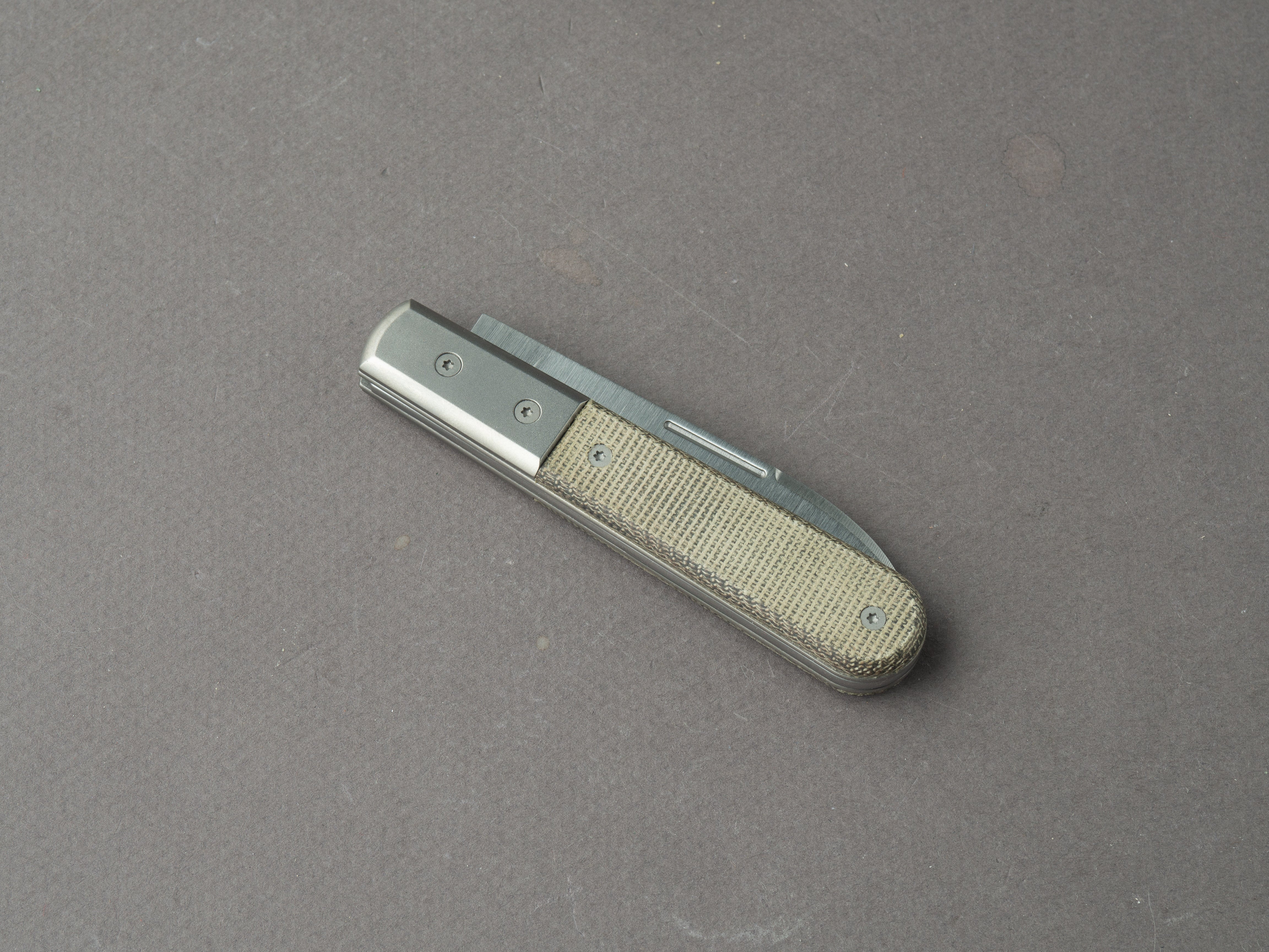 lionSTEEL - Folding Knife - Barlow - Roundhead - 65mm - M390 - Slip Joint - Green Canvas w/ Metal Bolster - Image 4