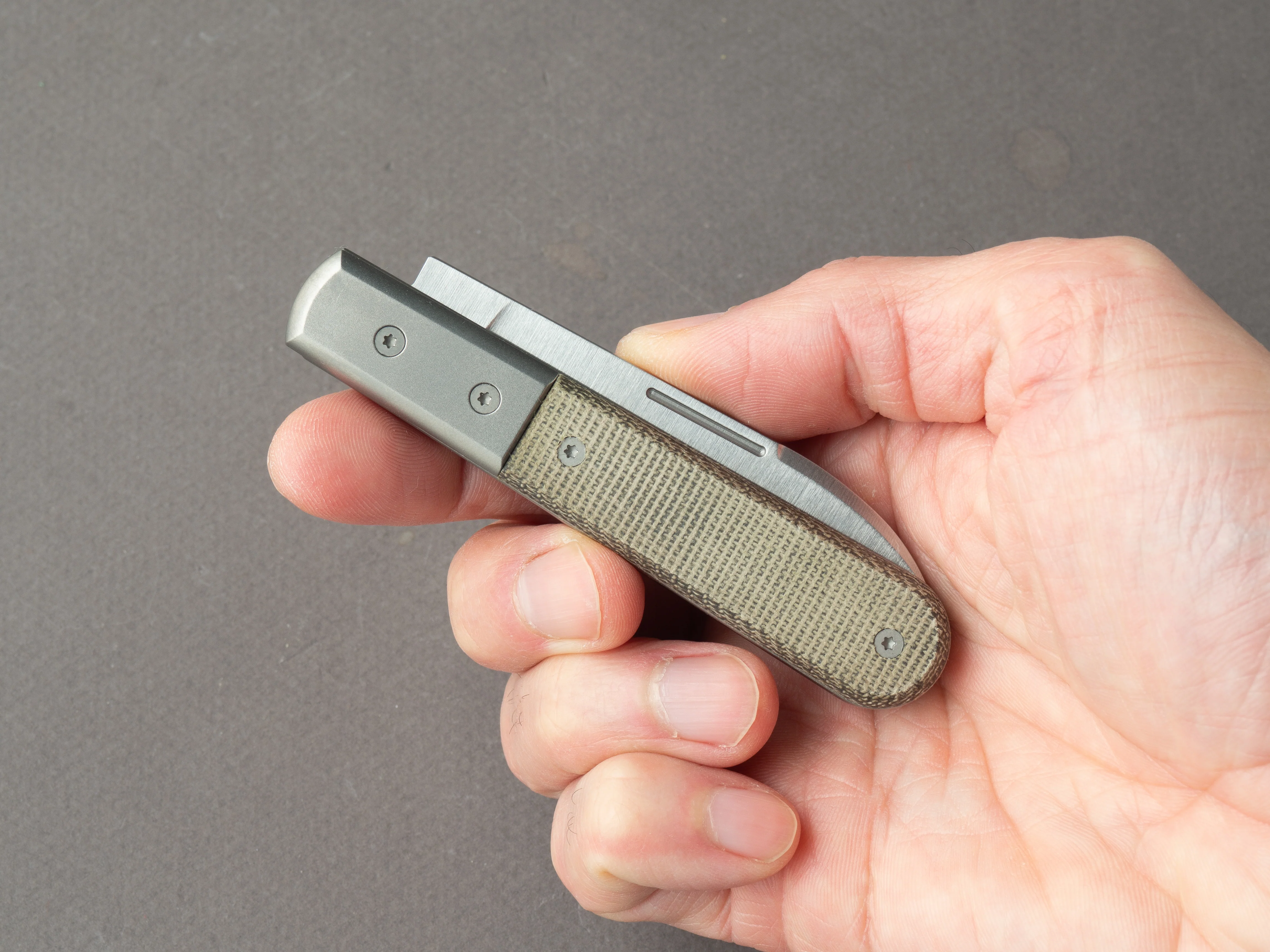 lionSTEEL - Folding Knife - Barlow - Roundhead - 65mm - M390 - Slip Joint - Green Canvas w/ Metal Bolster - Image 6