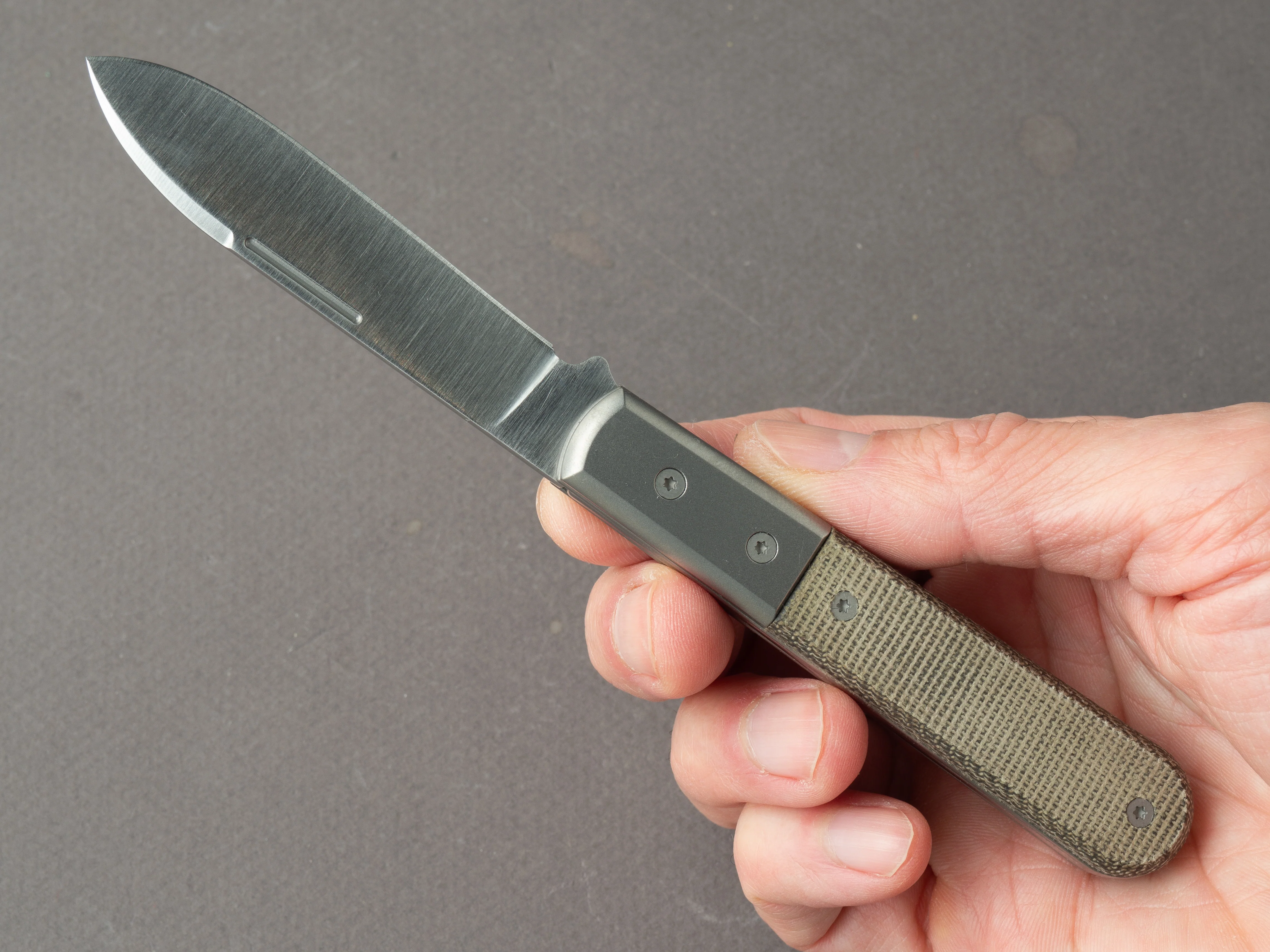 lionSTEEL - Folding Knife - Barlow - Roundhead - 65mm - M390 - Slip Joint - Green Canvas w/ Metal Bolster - Image 8