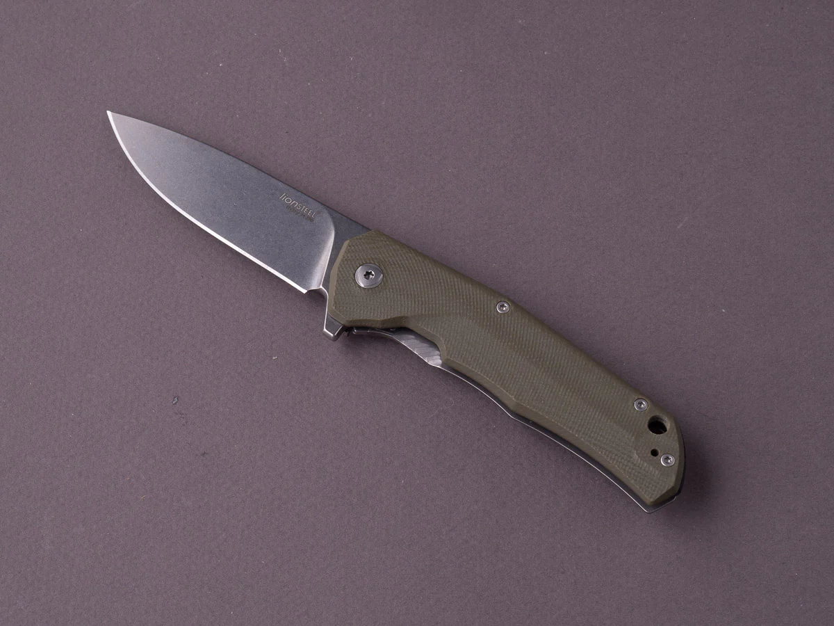 lionSTEEL - Folding Knife - TRE - 74mm - M390 - Frame Lock - Green G10 & Titanium - Stonewashed