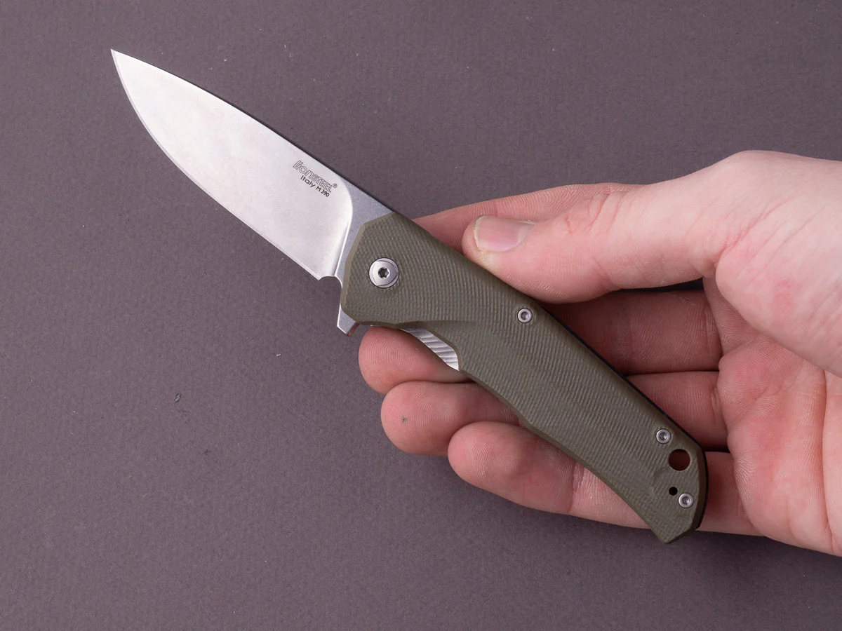 lionSTEEL - Folding Knife - TRE - 74mm - M390 - Frame Lock - Green G10 & Titanium - Stonewashed - Image 5