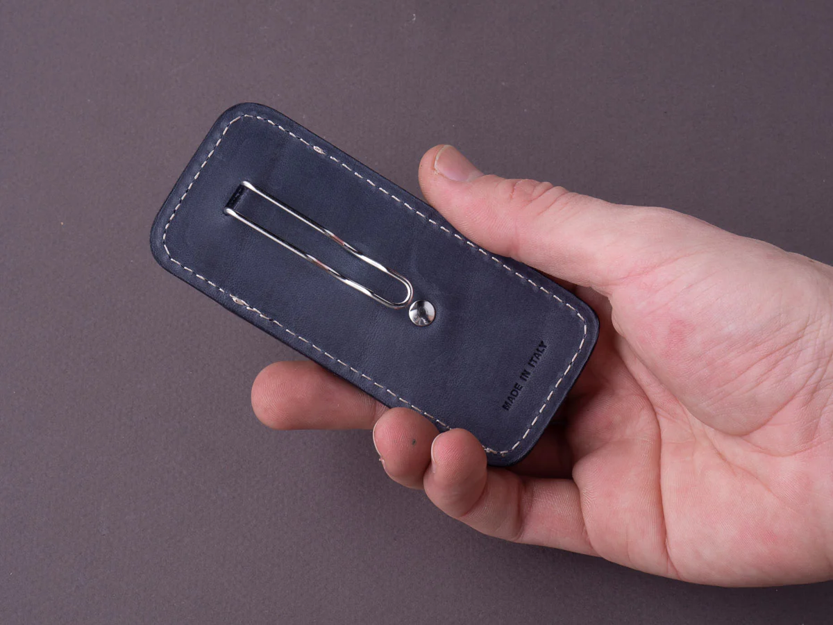lionSTEEL - Sheath - Pocket Clip - Blue Leather - Image 5