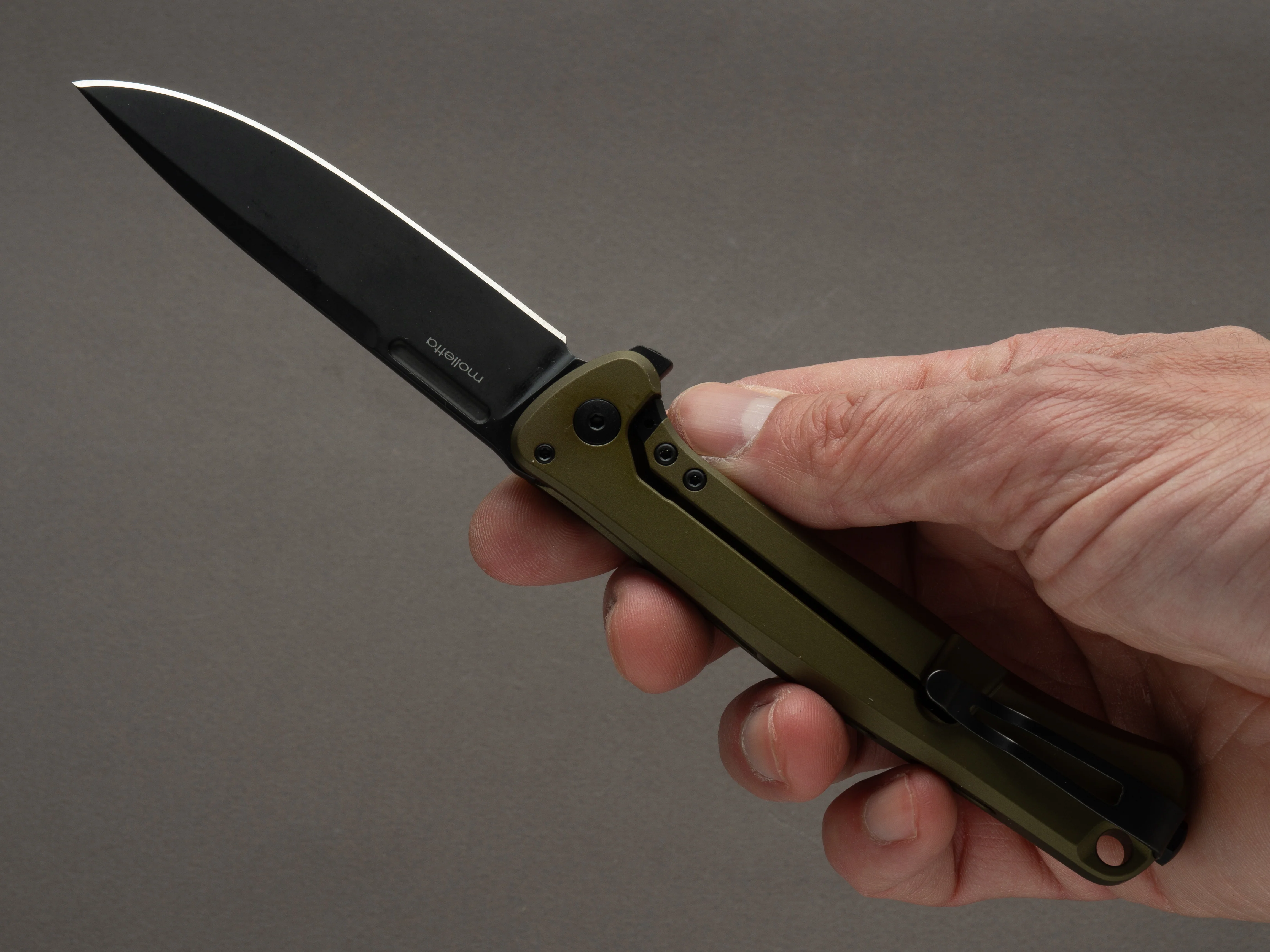 lionSTEEL - SOLID Folding Knife - Frame Lock - Skinny - MagnaCut - 85mm - Green Aluminum Handle - Mil Spec - Image 7