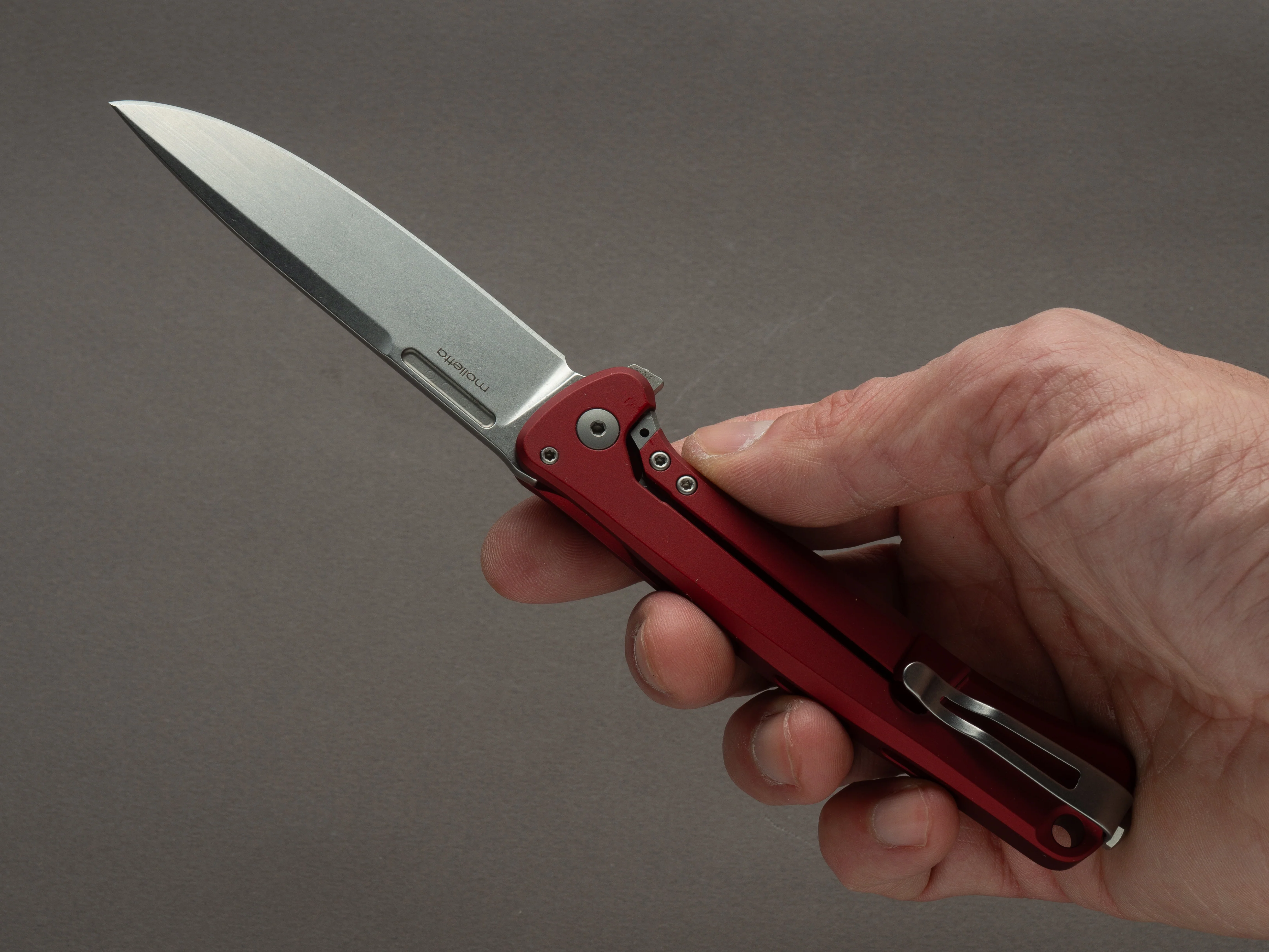 lionSTEEL - SOLID Folding Knife - Frame Lock - Skinny - MagnaCut - 85mm - Red Aluminum Handle - Image 7