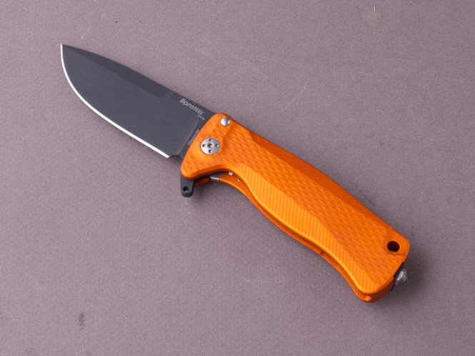 lionSTEEL - SOLID Folding Knife - SR22 - Sleipner - 75mm - Frame Lock - Orange Aluminum - Black Mil Spec