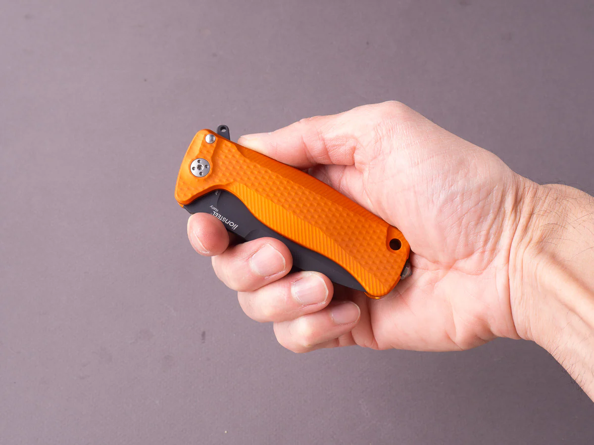 lionSTEEL - SOLID Folding Knife - SR22 - Sleipner - 75mm - Frame Lock - Orange Aluminum - Black Mil Spec - Image 5