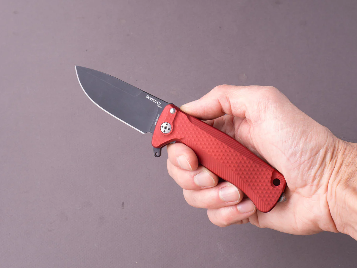 lionSTEEL - SOLID Folding Knife - SR22 - Sleipner - 75mm - Frame Lock - Red Aluminum - Black Mil Spec - Image 6