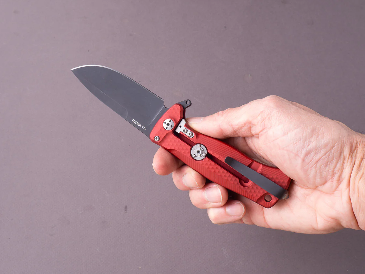 lionSTEEL - SOLID Folding Knife - SR22 - Sleipner - 75mm - Frame Lock - Red Aluminum - Black Mil Spec - Image 7
