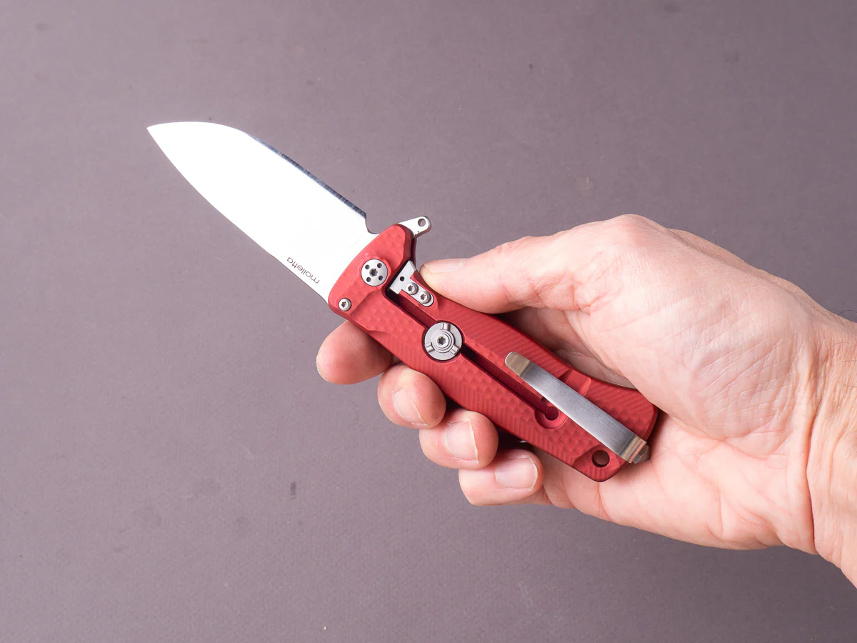 lionSTEEL - SOLID Folding Knife - SR22 - Sleipner - 75mm - Frame Lock - Red Aluminum - Pocket Clip - Image 7