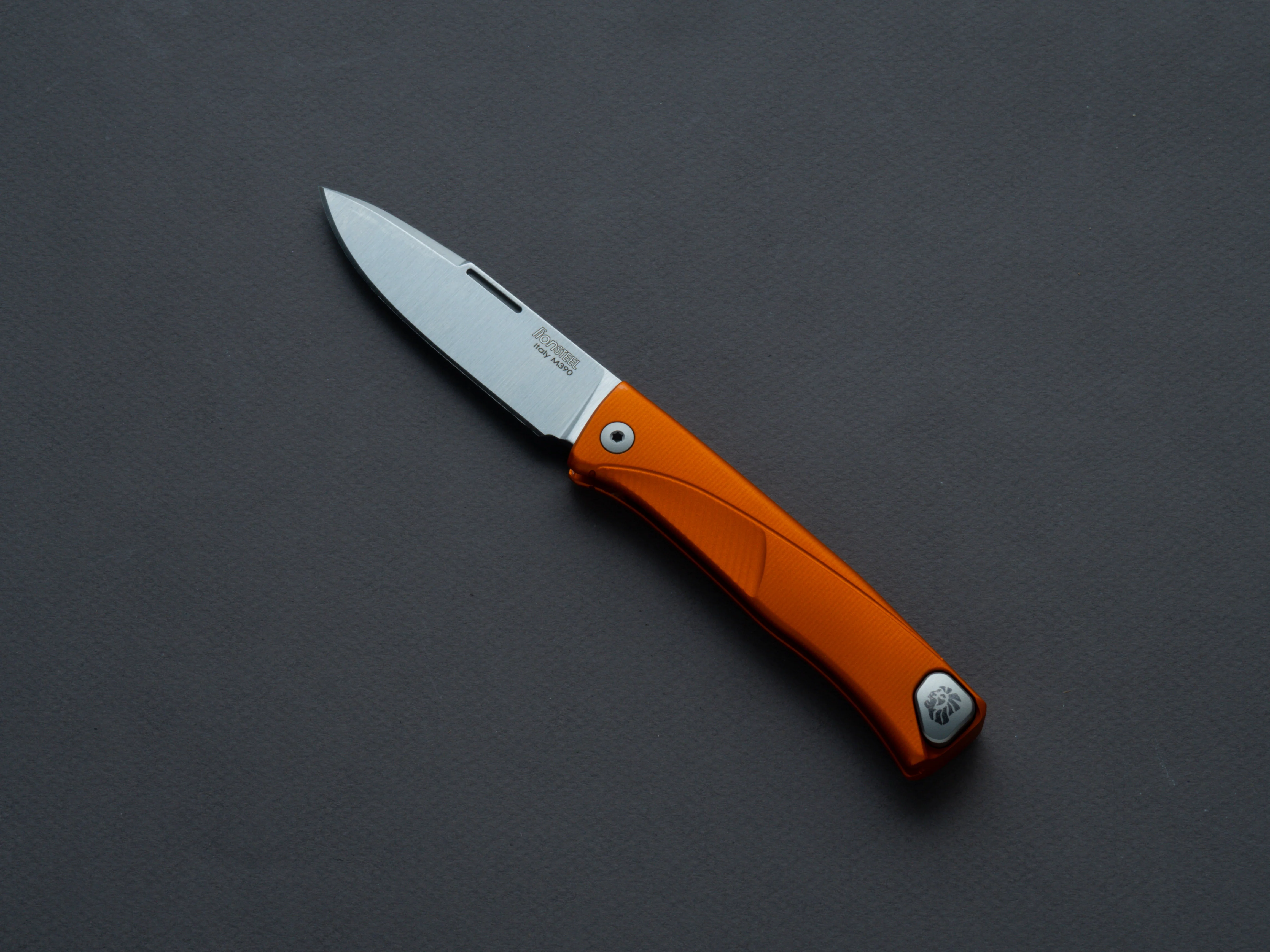 lionSTEEL - SOLID Folding Knife - Thrill - Slip Joint - M390 - 75mm - Orange Aluminum - H. WAYL Clip - Image 2