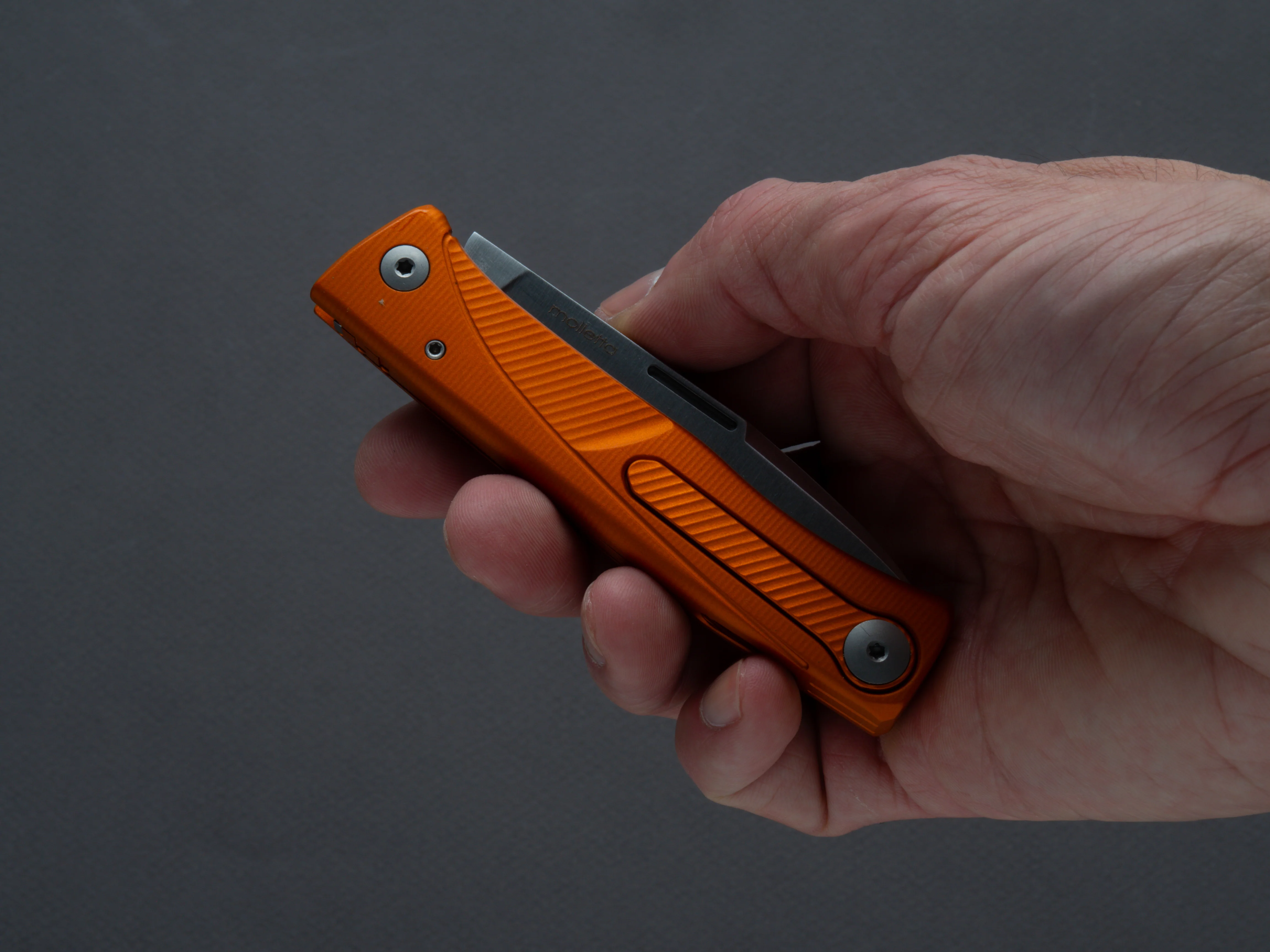 lionSTEEL - SOLID Folding Knife - Thrill - Slip Joint - M390 - 75mm - Orange Aluminum - H. WAYL Clip - Image 7