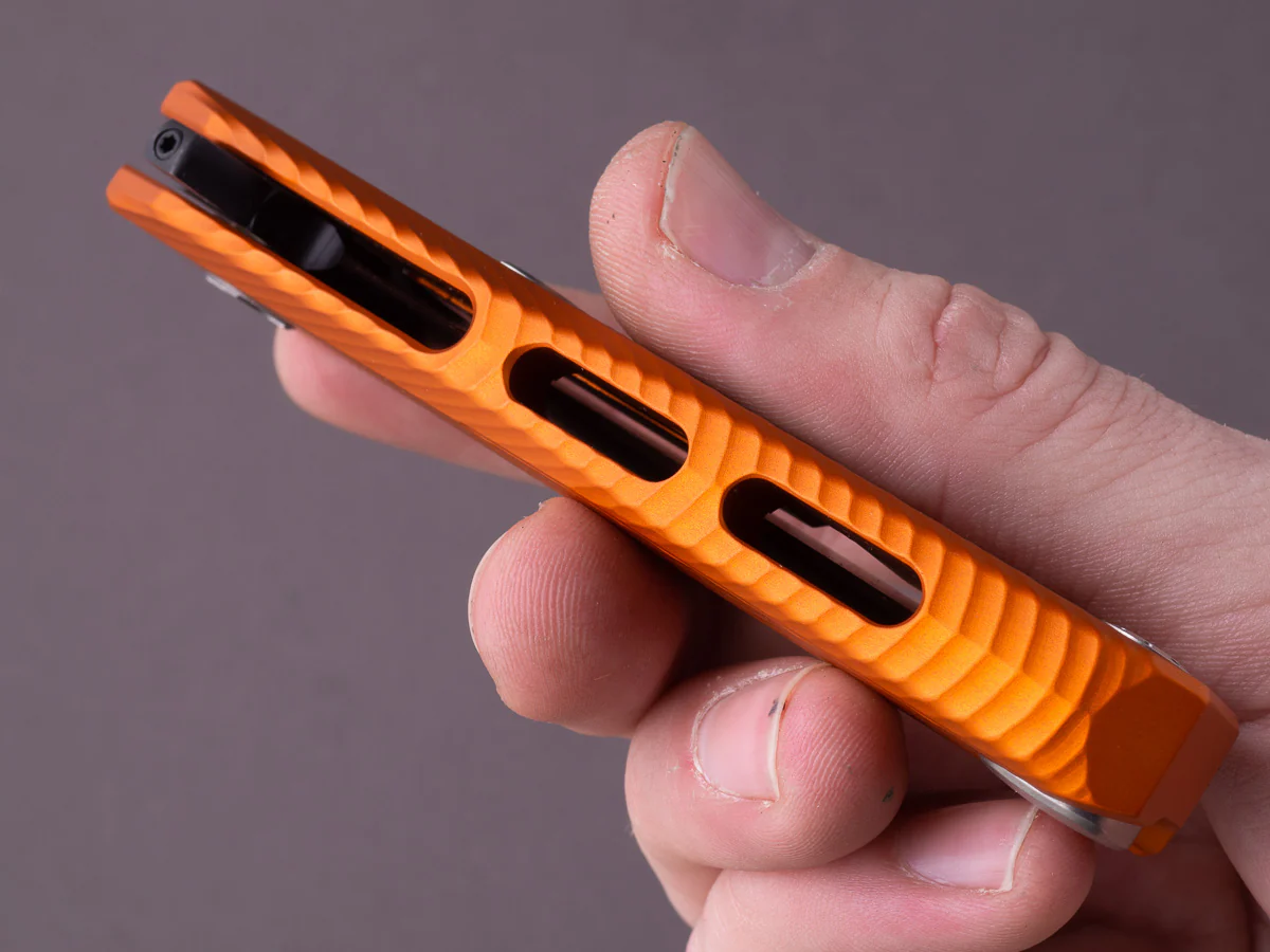 lionSTEEL - SOLID Folding Knife - Frame Lock - ROK - M390 - 85mm - Orange Aluminum - Black MilSpec - Image 4