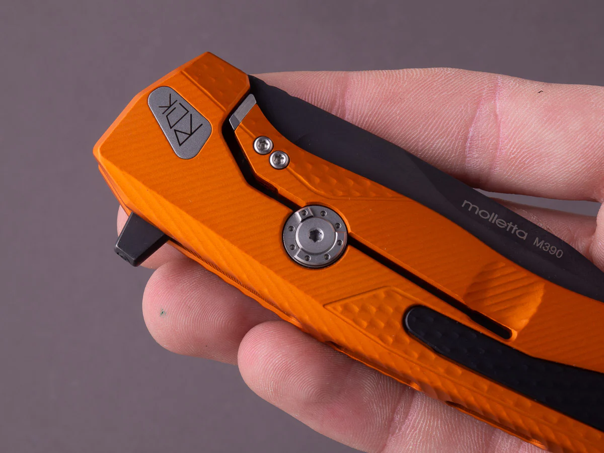 lionSTEEL - SOLID Folding Knife - Frame Lock - ROK - M390 - 85mm - Orange Aluminum - Black MilSpec - Image 6