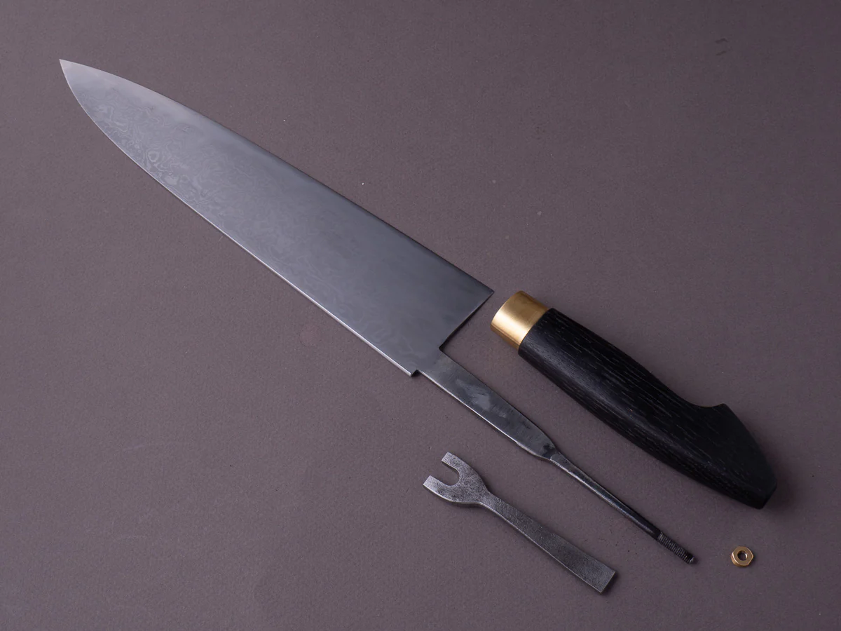 Milan Gravier - Nogent - Damascus x Full Stone Polish - 135Cr3 Carbon - 240mm Gyuto - Detachable Bog Oak Western Handle - Matching Bog Oak Saya - Image 11