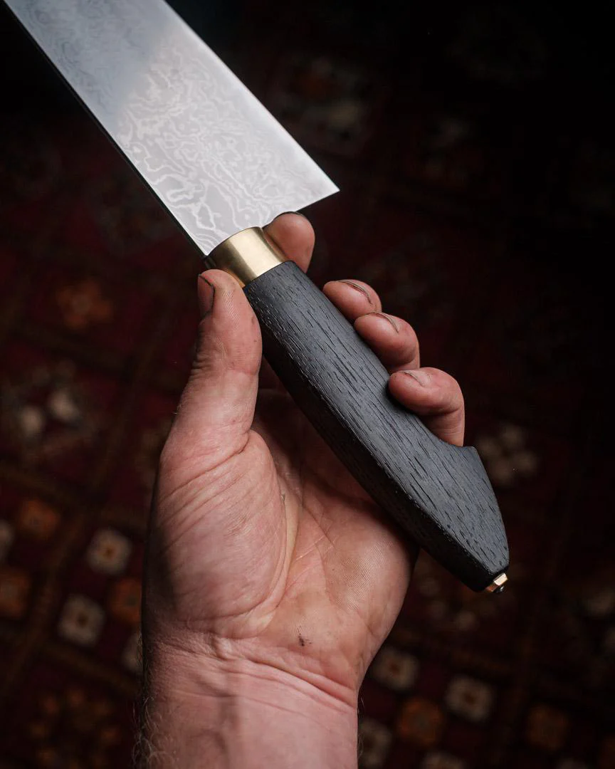 Milan Gravier - Nogent - Damascus x Full Stone Polish - 135Cr3 Carbon - 240mm Gyuto - Detachable Bog Oak Western Handle - Matching Bog Oak Saya - Image 18