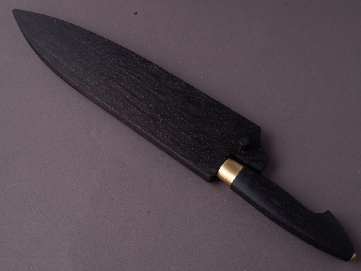 Milan Gravier - Nogent - Damascus x Full Stone Polish - 135Cr3 Carbon - 240mm Gyuto - Detachable Bog Oak Western Handle - Matching Bog Oak Saya - Image 2