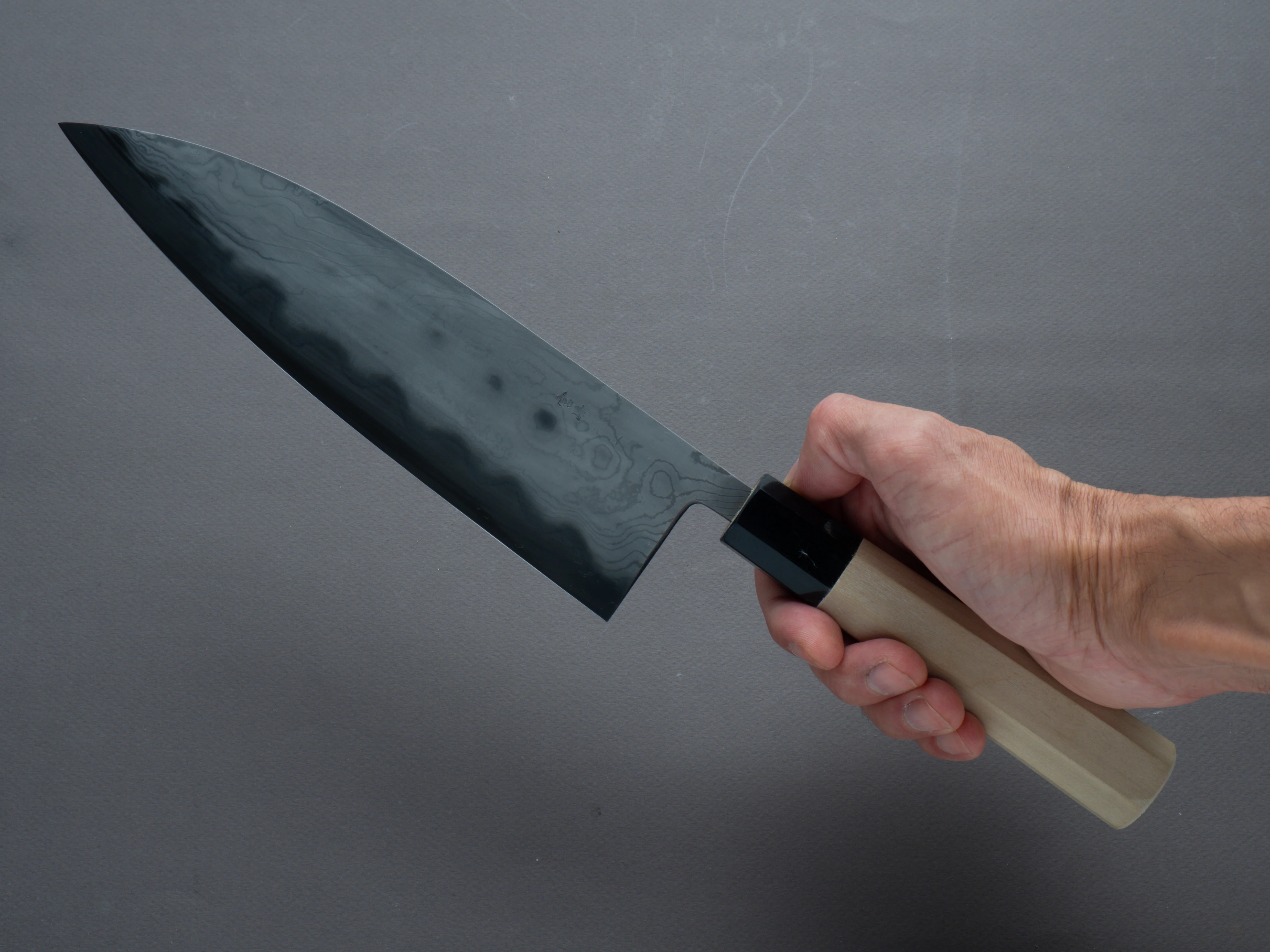 Miyazaki Kajiya - Hineri Damascus - Blue #1 - 210mm - Gyuto - Magnolia Handle - Image 6
