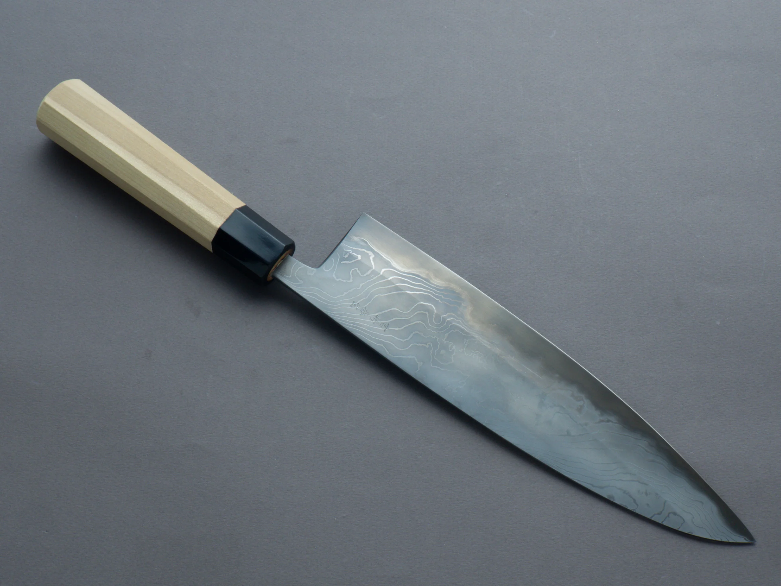 Miyazaki Kajiya - Hineri Damascus - Blue #1 - 240mm - Gyuto - Magnolia Handle - Image 2