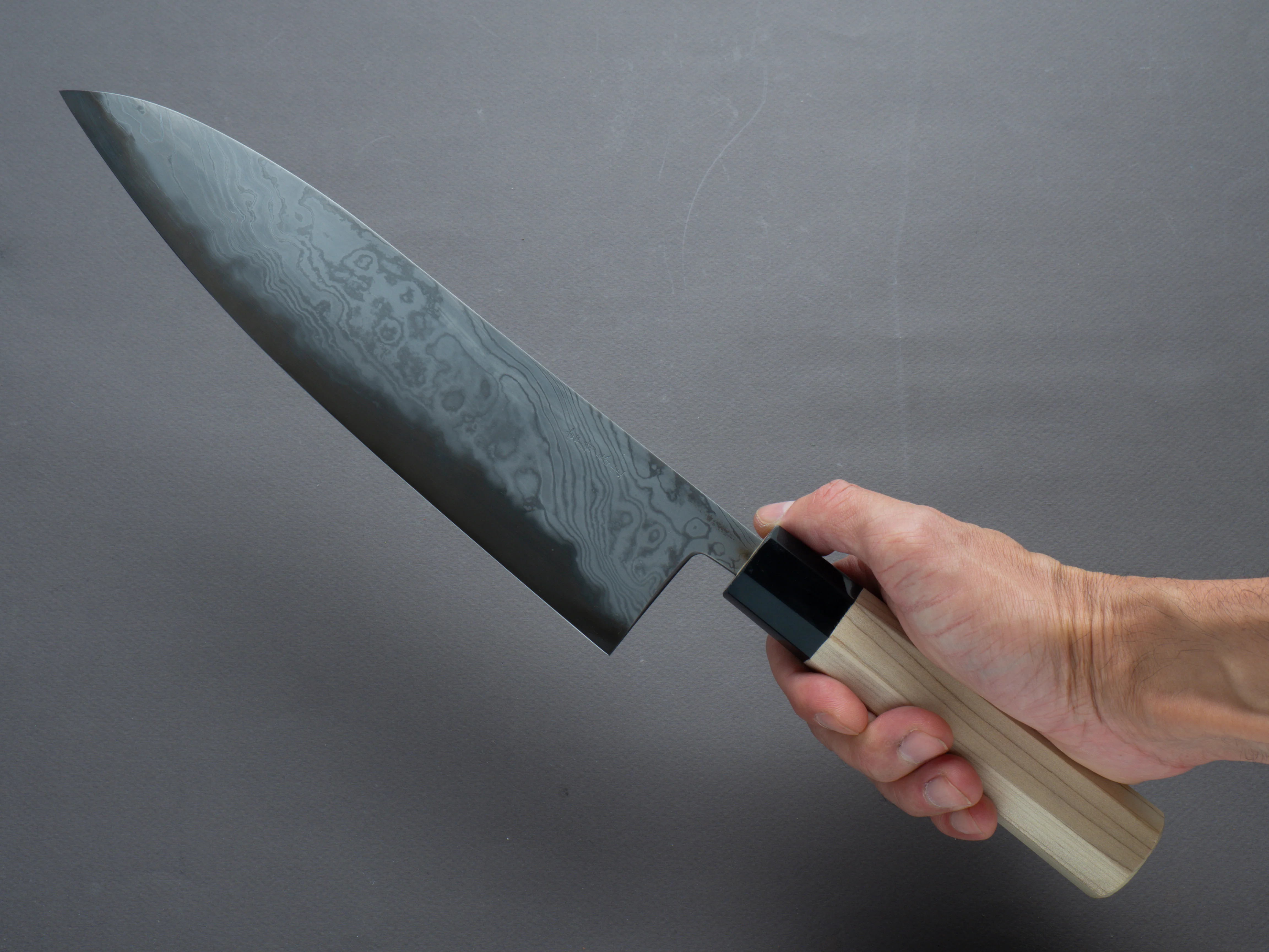Miyazaki Kajiya - Hineri Damascus - Blue #2 - 240mm - Gyuto - Magnolia Handle - Image 5