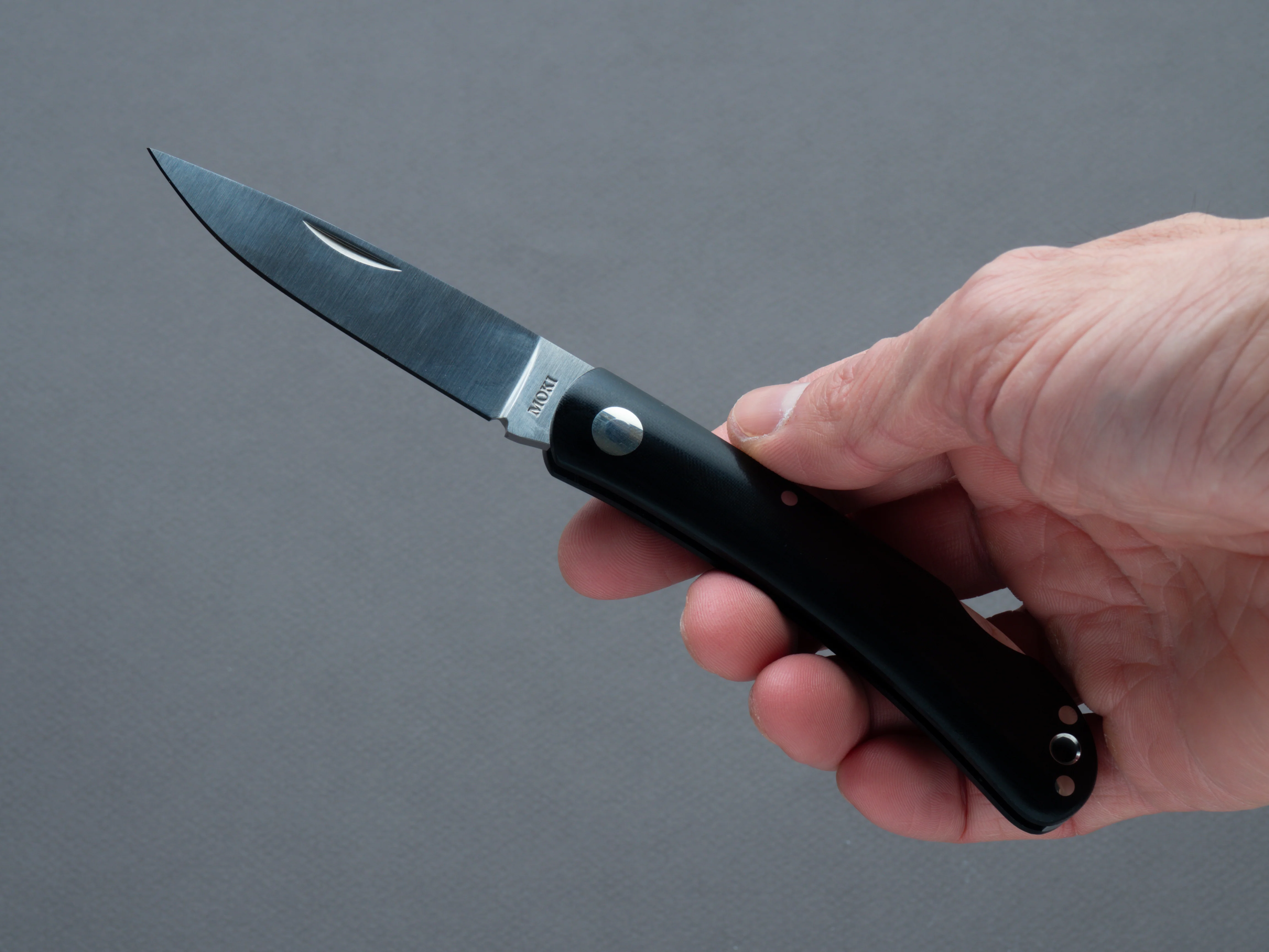 Moki - Folding Knife - Shima Owl - AUS-8 - 75mm (large) - Linen Micarta Handle - Image 3