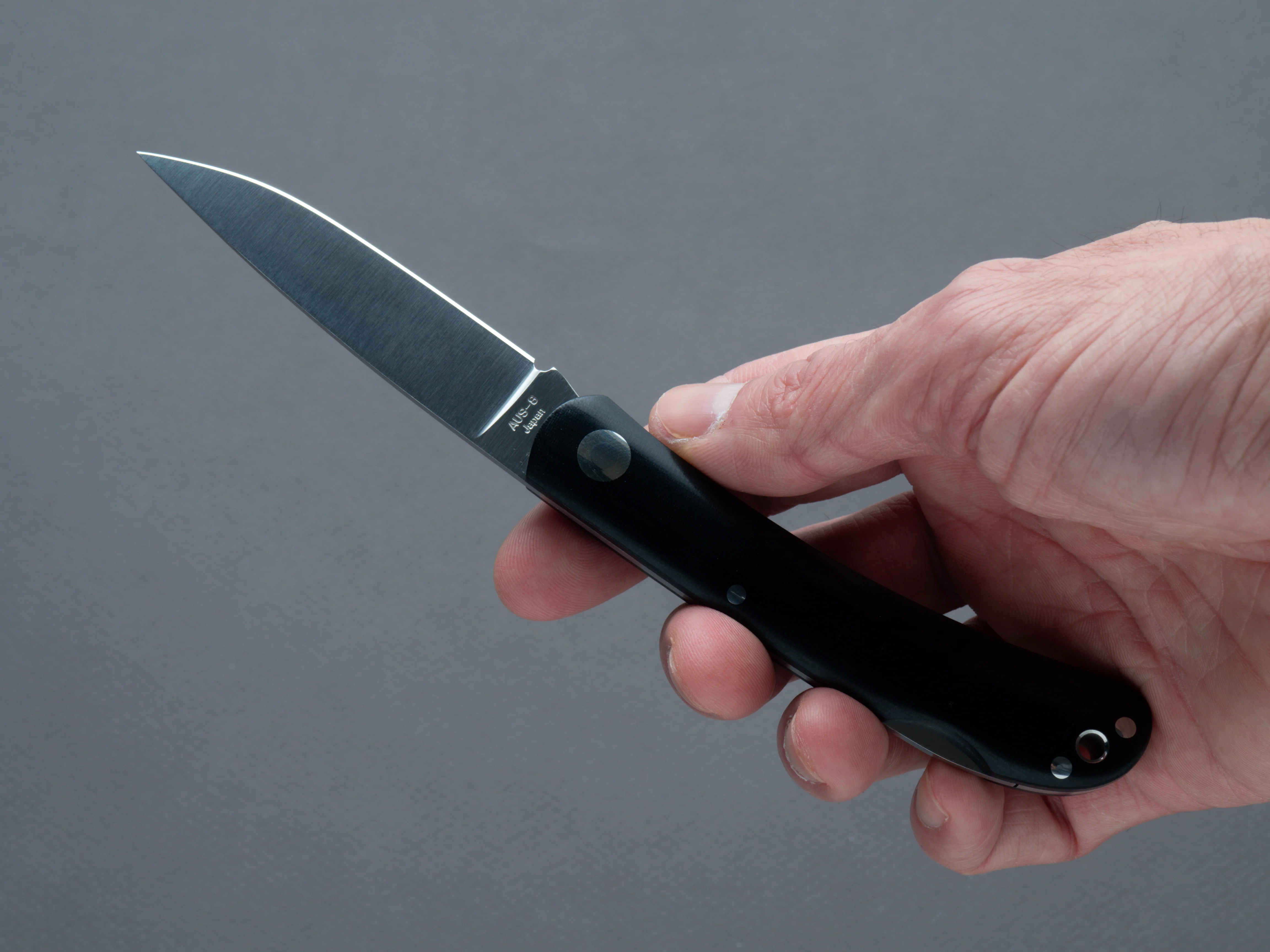 Moki - Folding Knife - Shima Owl - AUS-8 - 75mm (large) - Linen Micarta Handle - Image 5