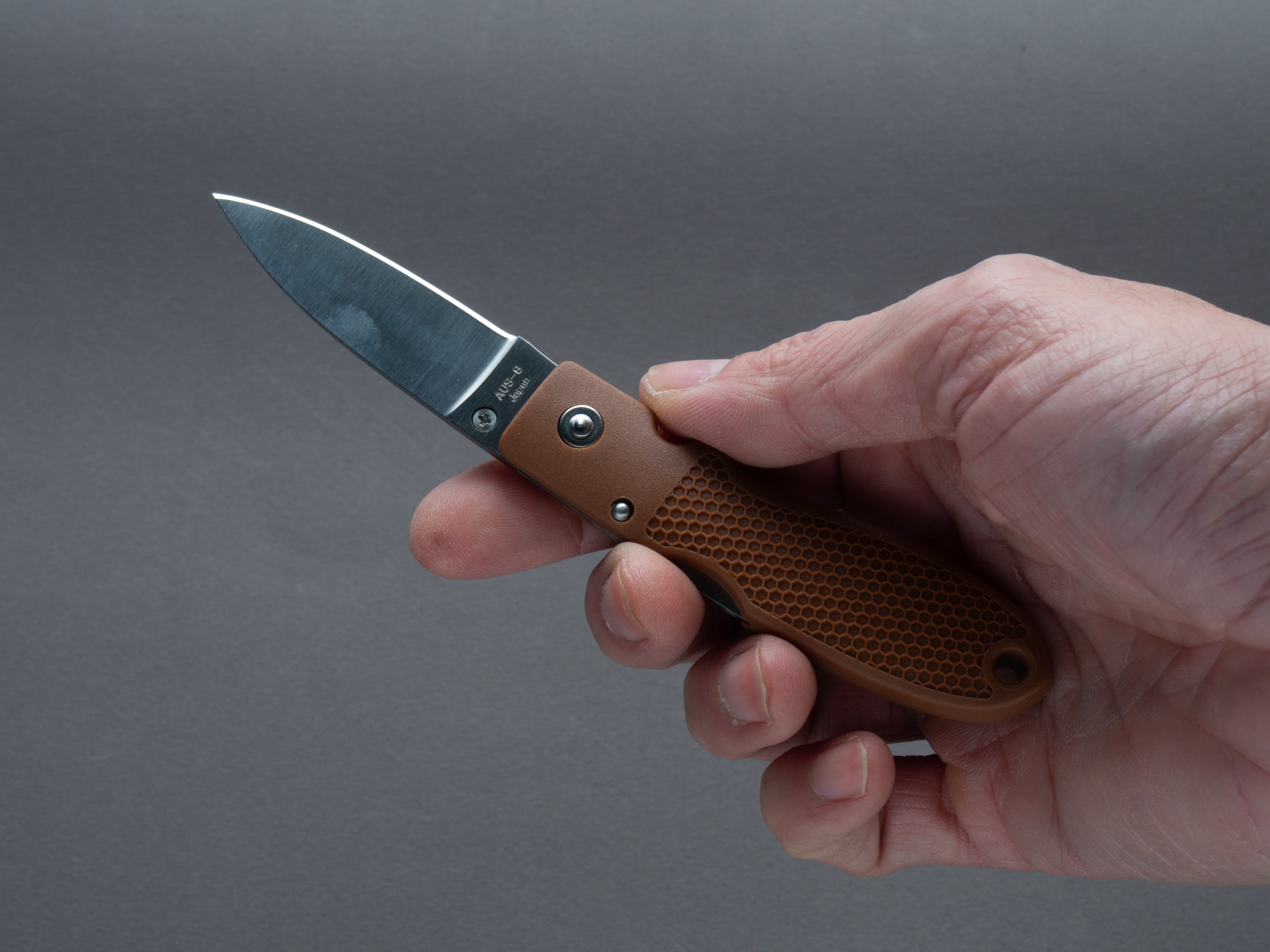 Moki - Folding - Coupe - Lock back - AUS-8 - 54mm - Cocao Brown Grilon Handle - Image 5