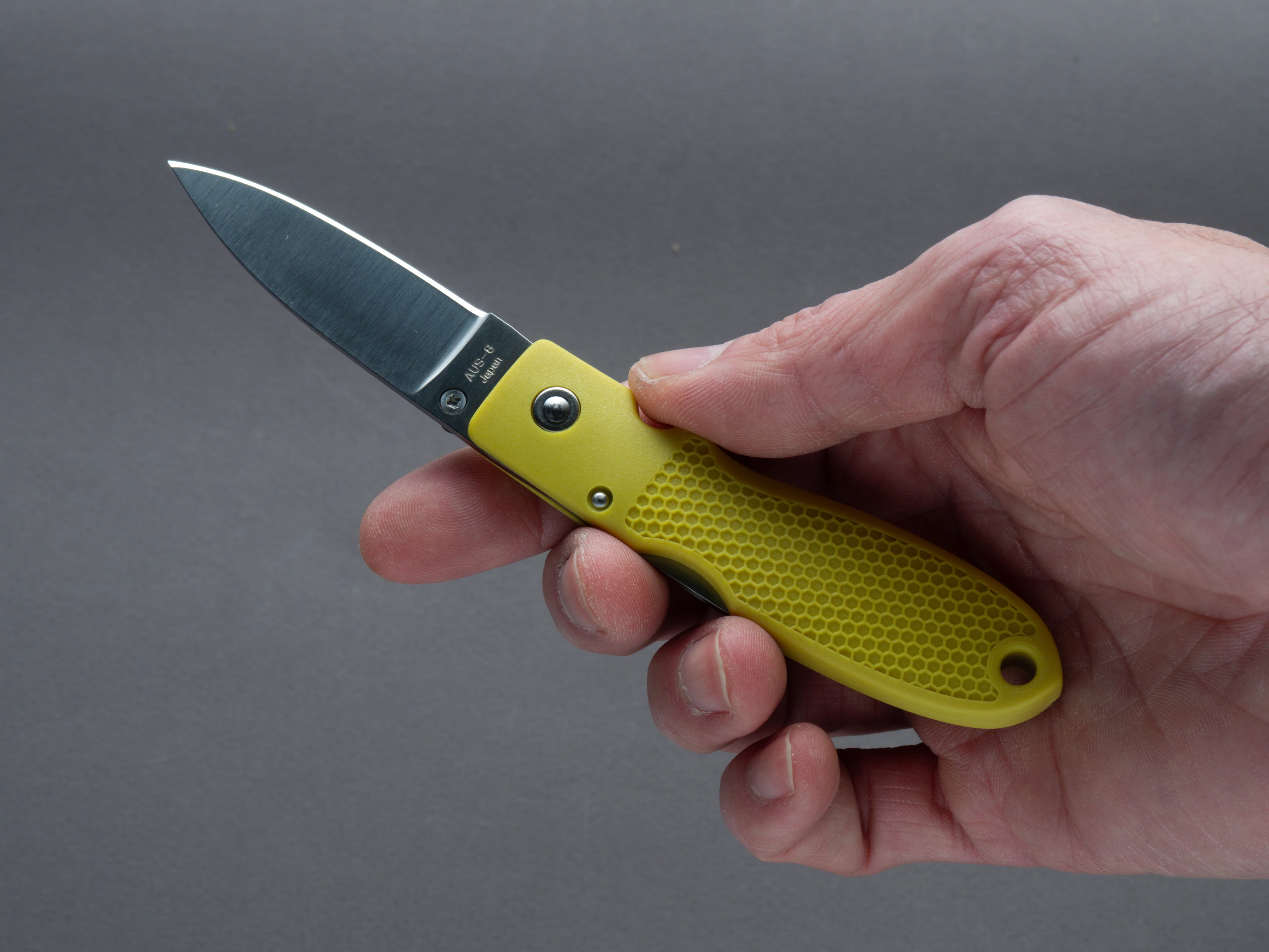 Moki - Folding - Coupe - Lock back - AUS-8 - 54mm - Mustard Yellow Grilon Handle - Image 5