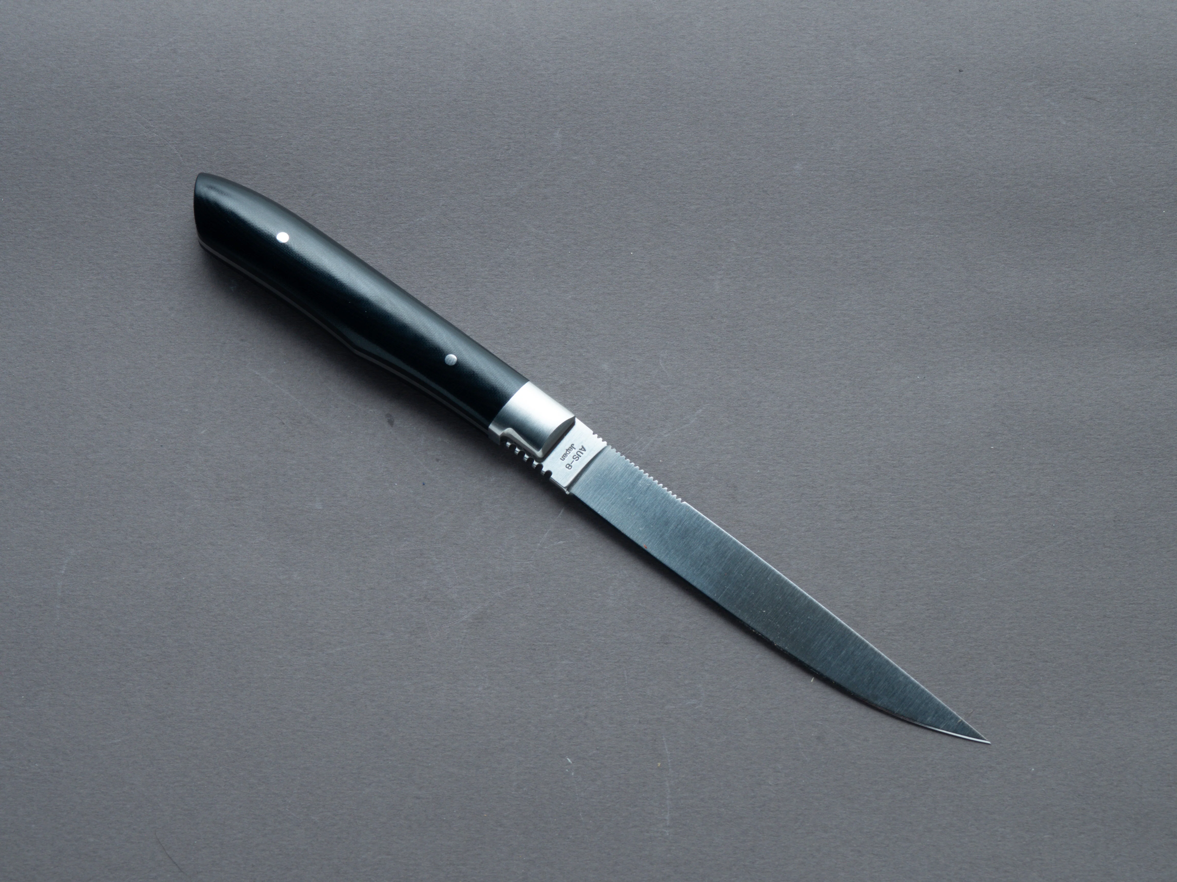 MOKI - Steak Knife - AUS-8 - Migaki - 100mm - Linen Micarta Handle - Image 2