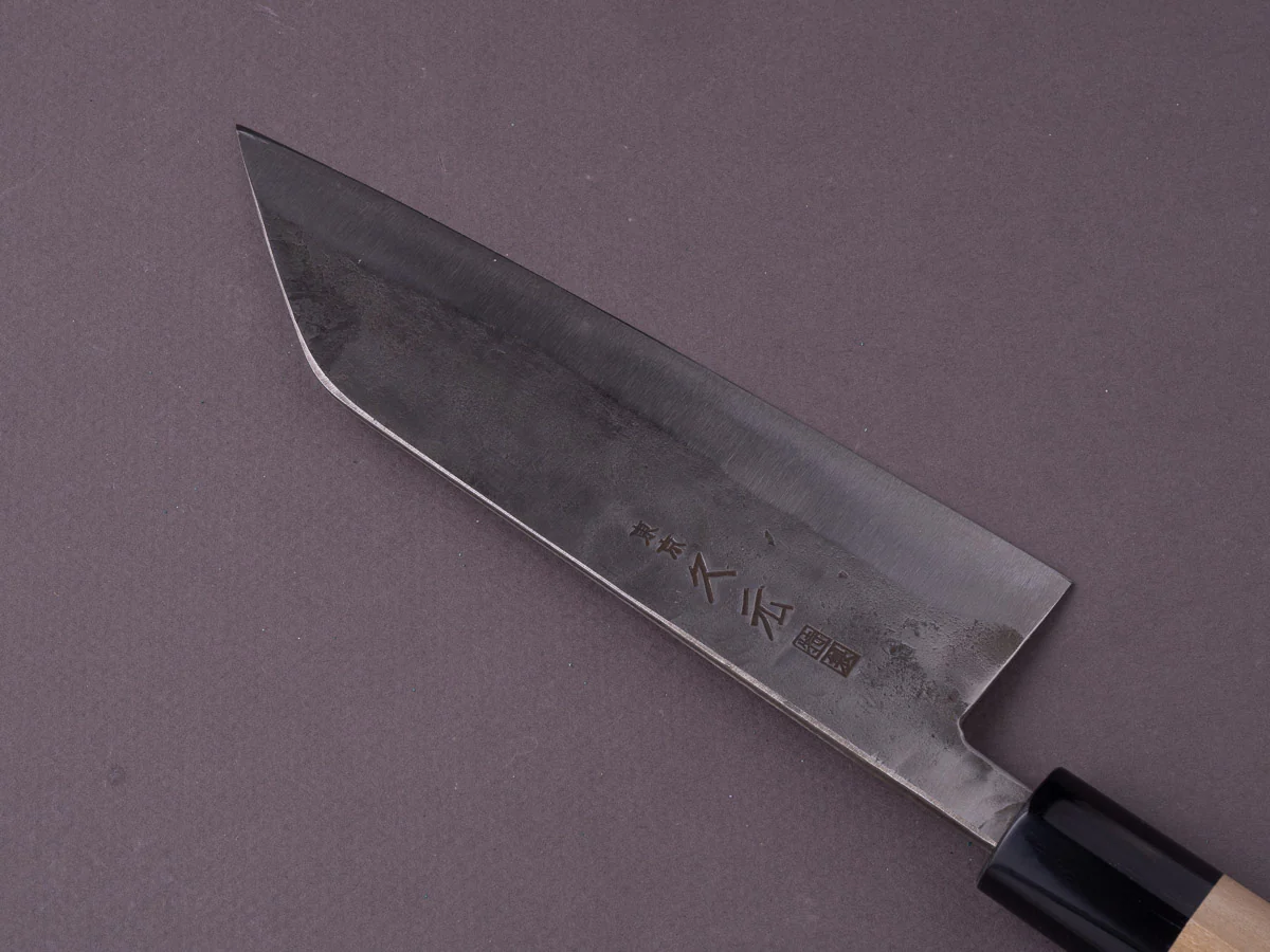 Morihei - Hisamoto - Super Blue - Tsuchime Stainless Clad - 165mm Bunka - Magnolia Handle - Image 4