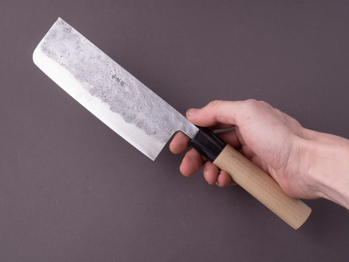 Morihei - Hisamoto - Super Blue - Tsuchime Stainless Clad - 165mm Nakiri - Magnolia Handle - Image 5