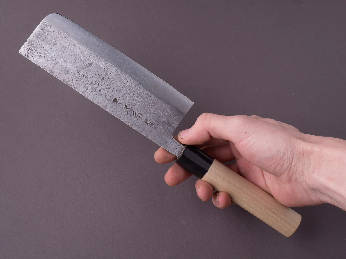 Morihei - Hisamoto - Super Blue - Tsuchime Stainless Clad - 165mm Nakiri - Magnolia Handle - Image 6