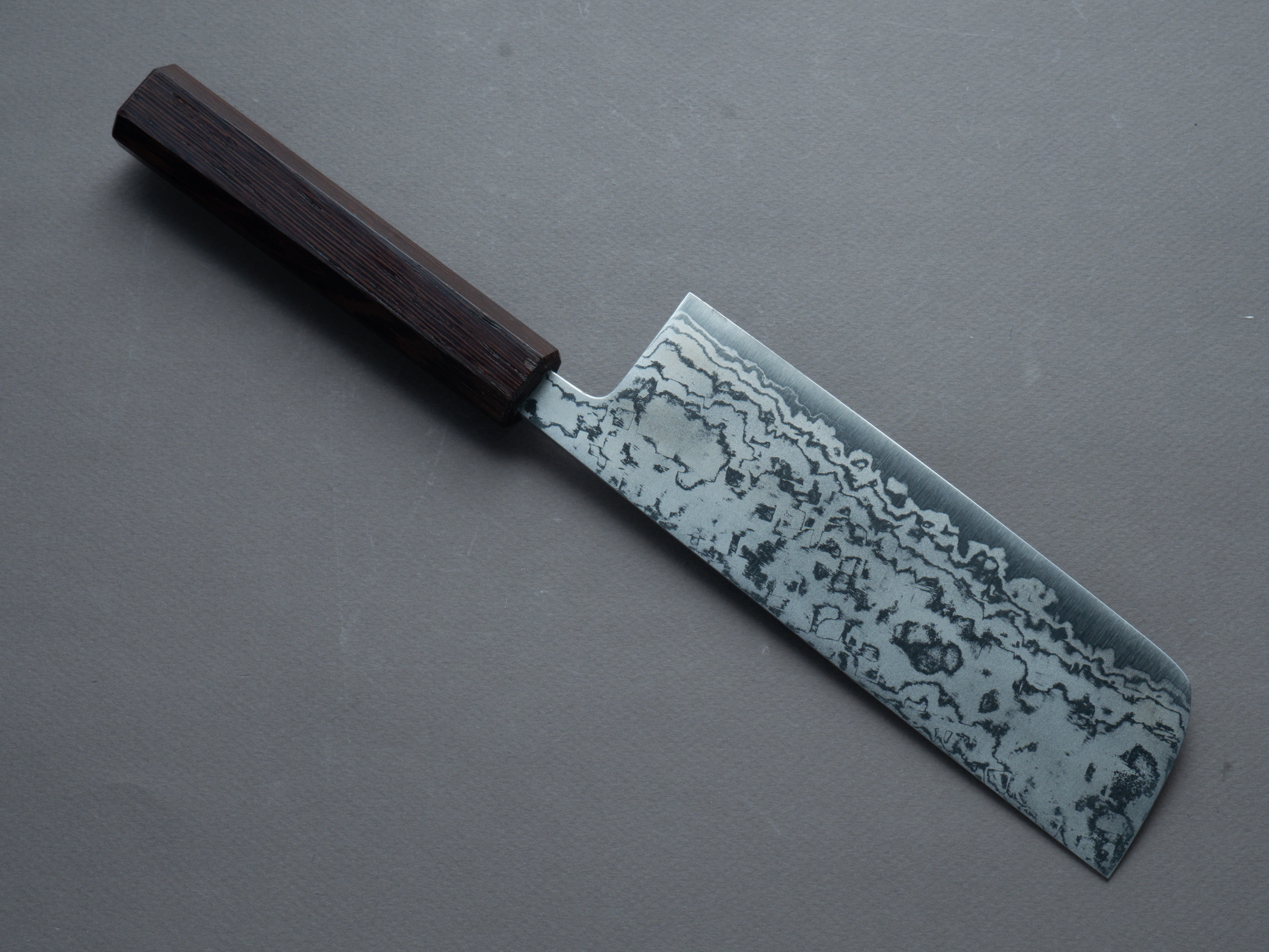 Morihei - Kikuyu - Blue #2 - Damascus - Nakiri - 165mm - Wenge Handle - Image 2
