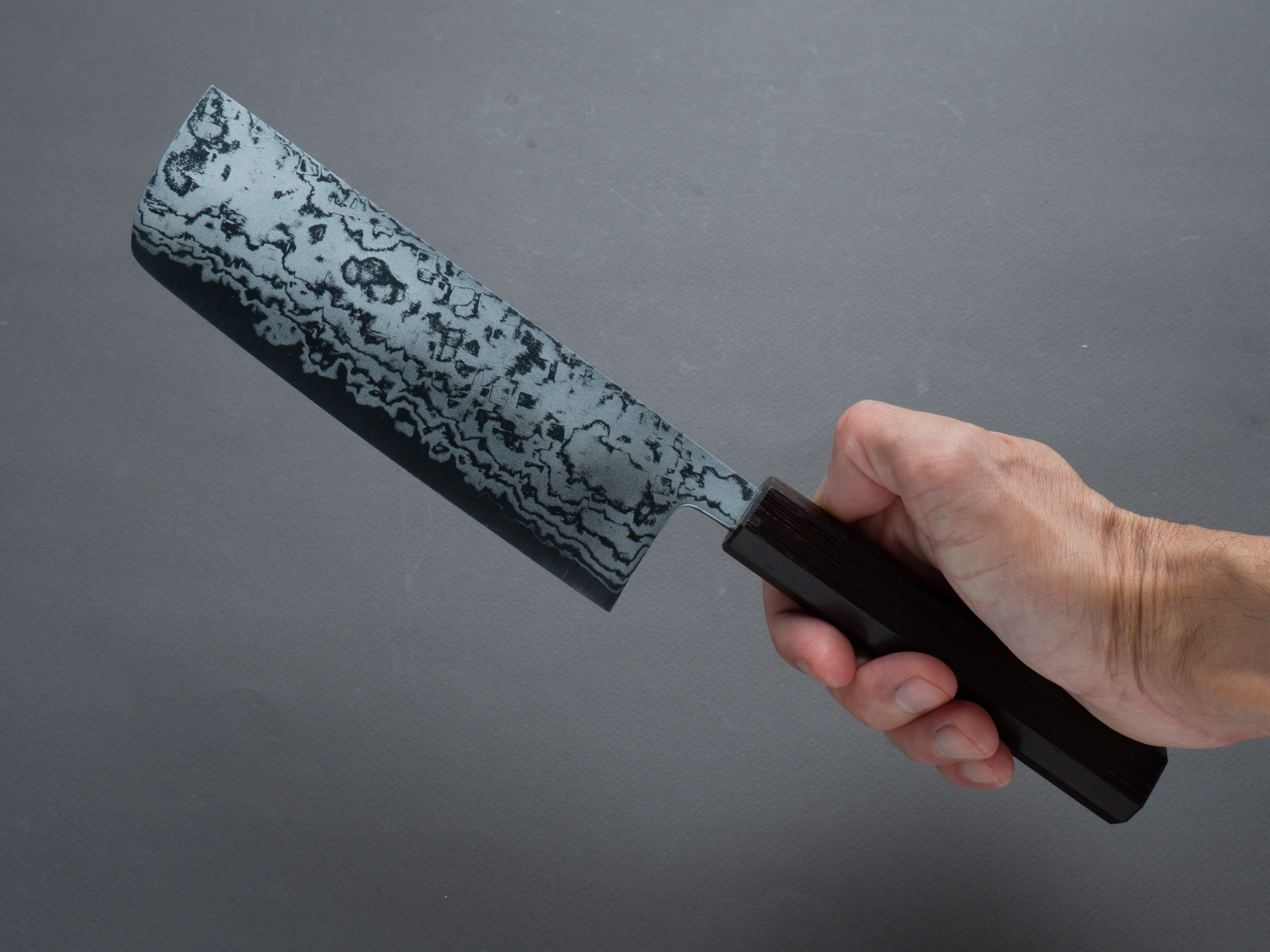 Morihei - Kikuyu - Blue #2 - Damascus - Nakiri - 165mm - Wenge Handle - Image 6