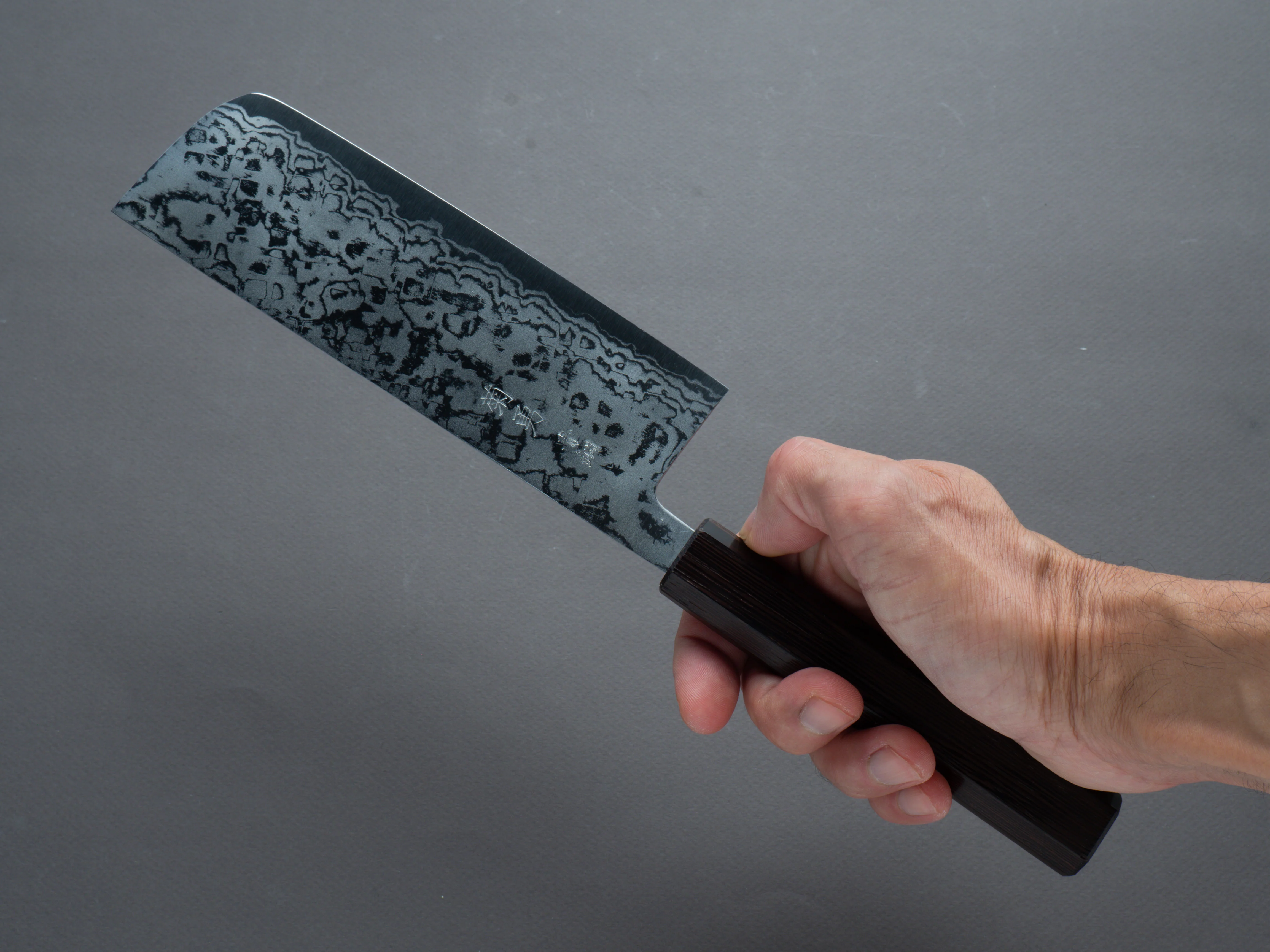 Morihei - Kikuyu - Blue #2 - Damascus - Nakiri - 165mm - Wenge Handle - Image 7