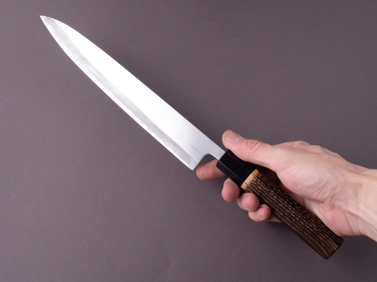 Nakaya Heiji - Semi-Stainless - Migaki - 240mm Sujihiki - Burnt Chestnut Handle - Image 6
