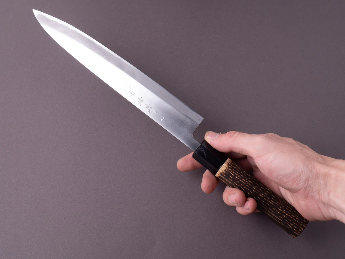 Nakaya Heiji - Semi-Stainless - Migaki - 240mm Sujihiki - Burnt Chestnut Handle - Image 7