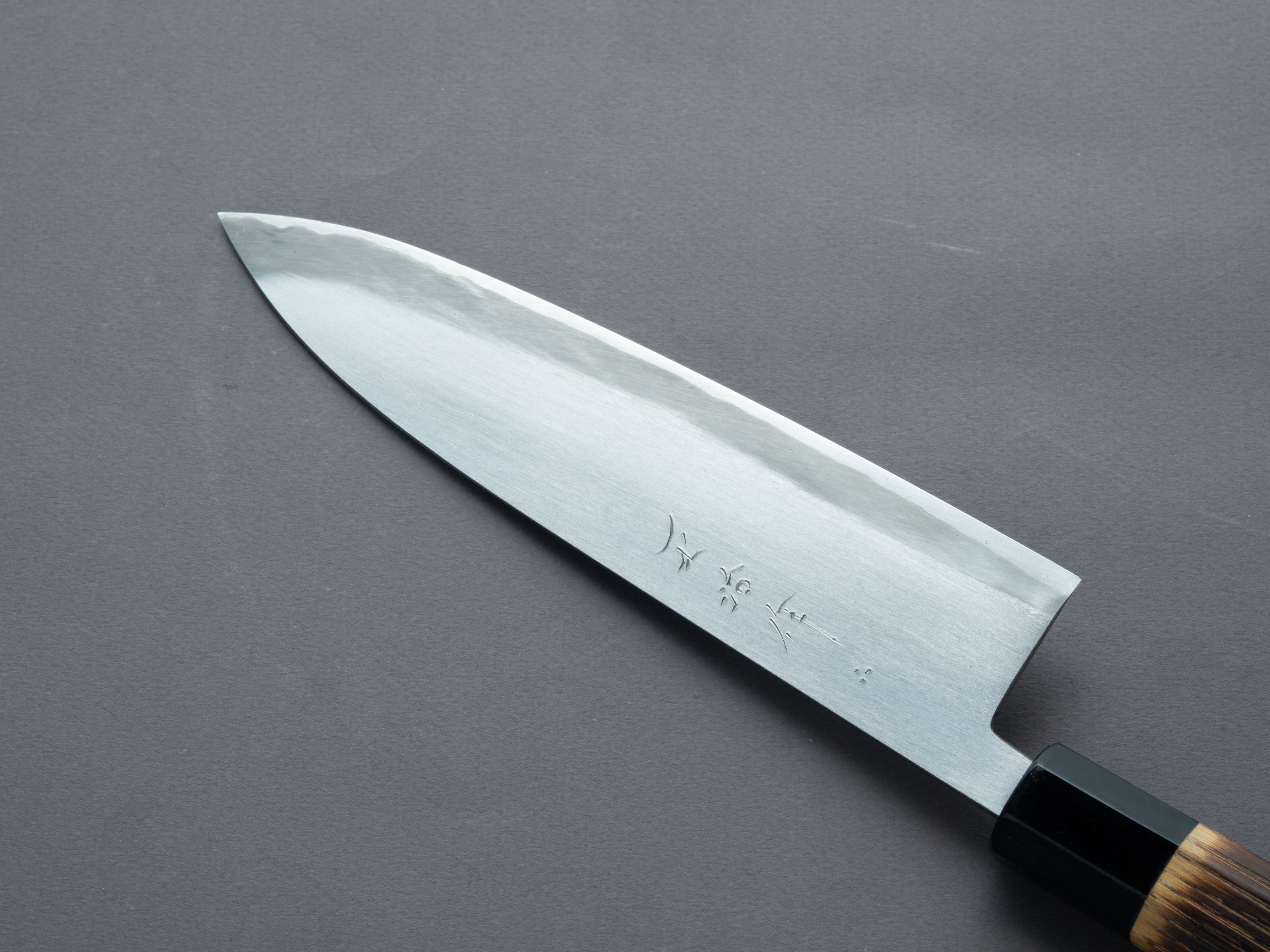 Nakaya Heiji - Semi-Stainless - Migaki - 210mm Gyuto - Burnt Chestnut Handle - Image 4