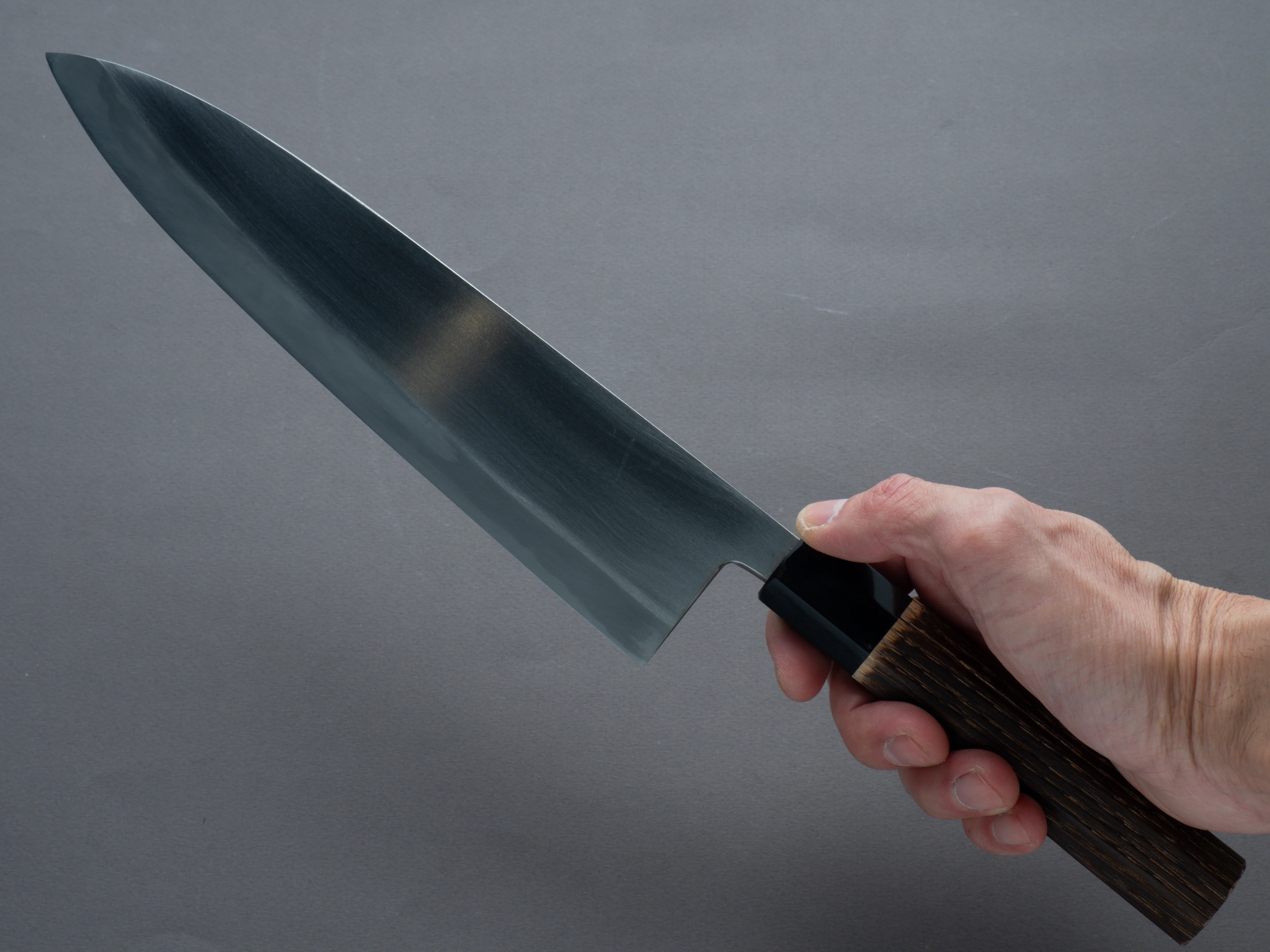 Nakaya Heiji - Semi-Stainless - Migaki - 240mm Gyuto - Burnt Chestnut Handle - Image 6