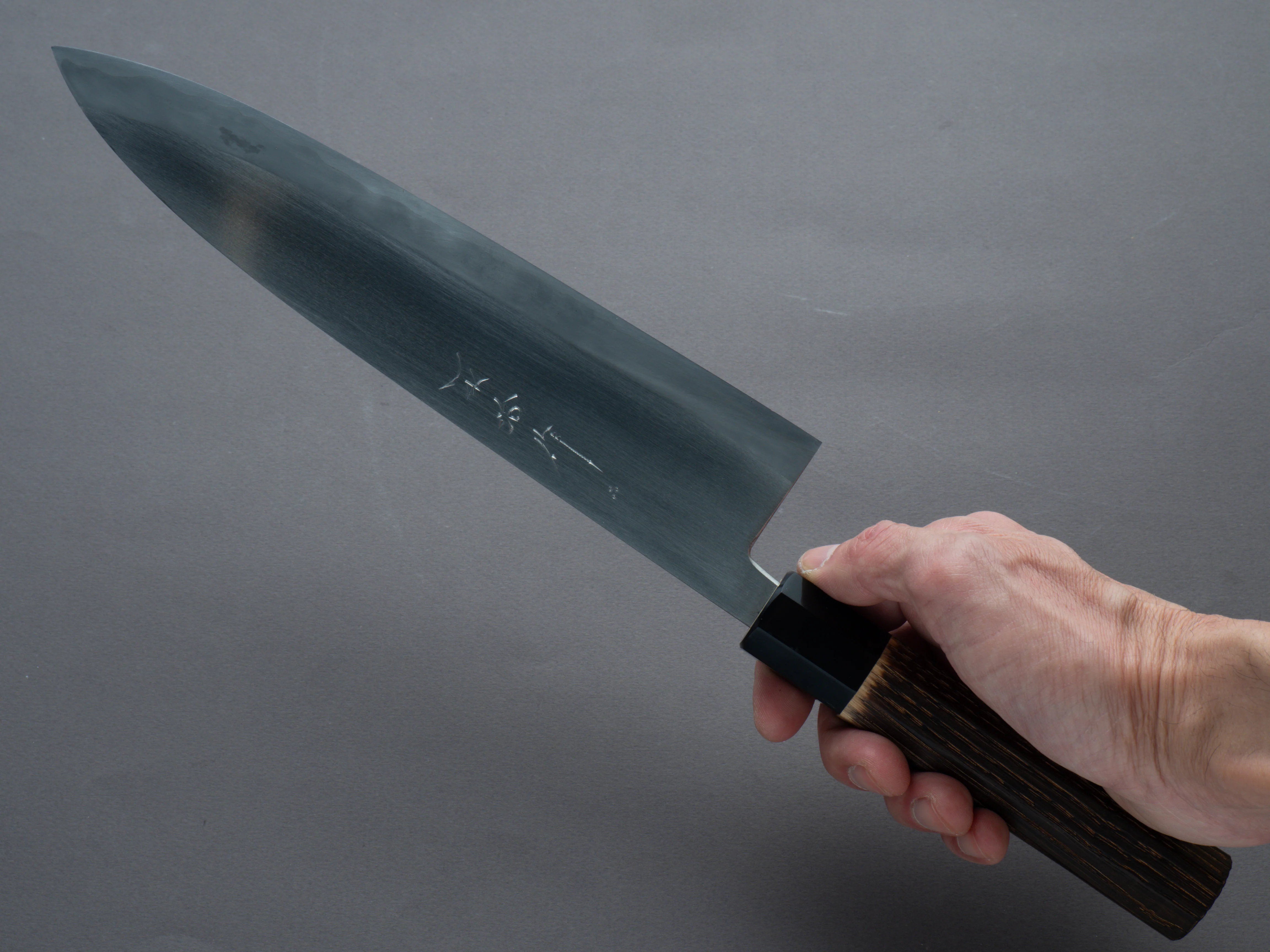 Nakaya Heiji - Semi-Stainless - Migaki - 240mm Gyuto - Burnt Chestnut Handle - Image 7