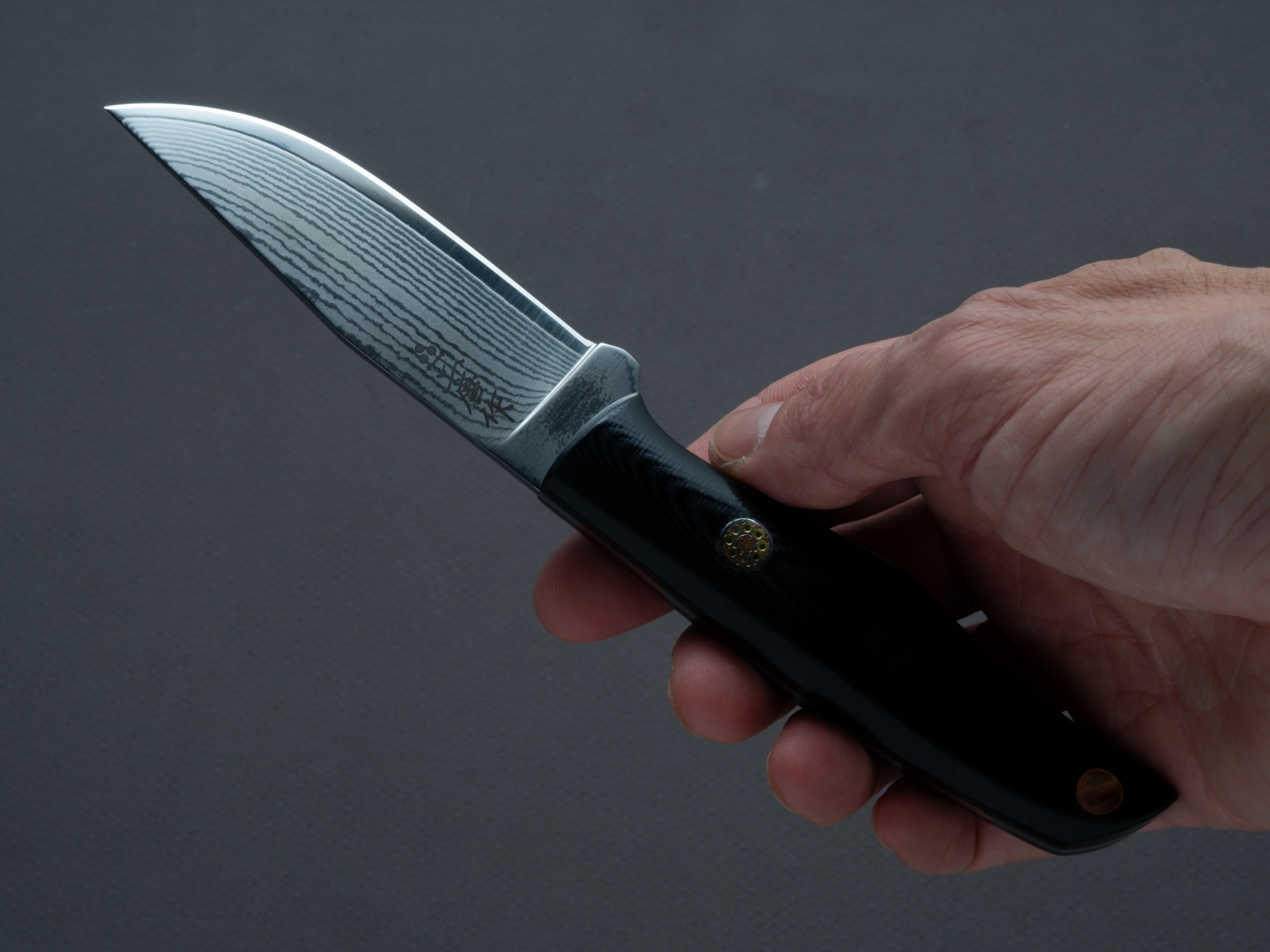 Nigara Hamono - Fixed Blade - Outdoor - VG XEOS - Damascus - 85mm - Micarta Handle - Leather Sheath - Image 4