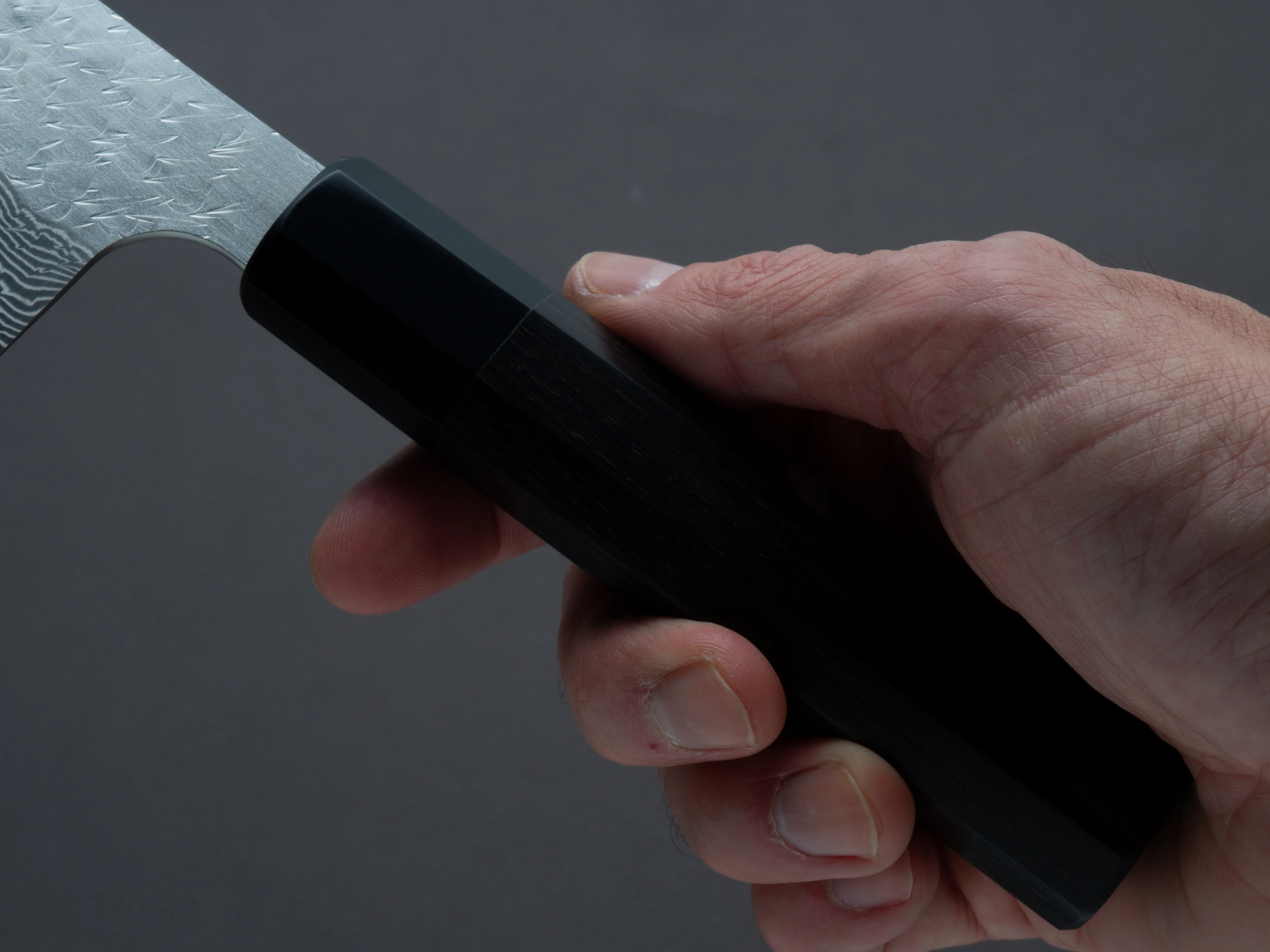 Nigara Hamono - SPG STRIX - Tsuchime Damascus - Santoku - 180mm - Ebony Handle - Image 5