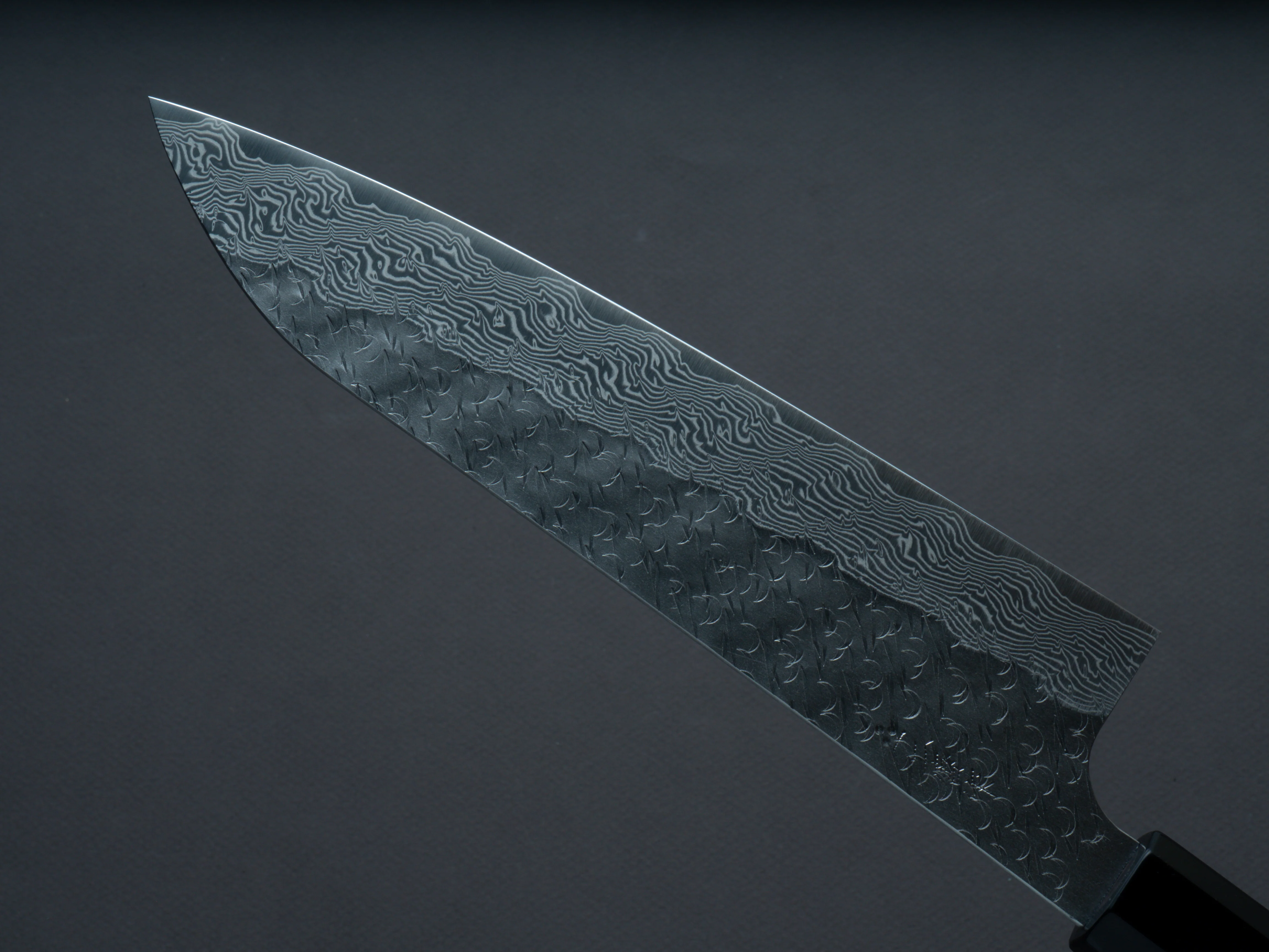 Nigara Hamono - SPG STRIX - Tsuchime Damascus - Gyuto - 210mm - Ebony Handle - Image 4