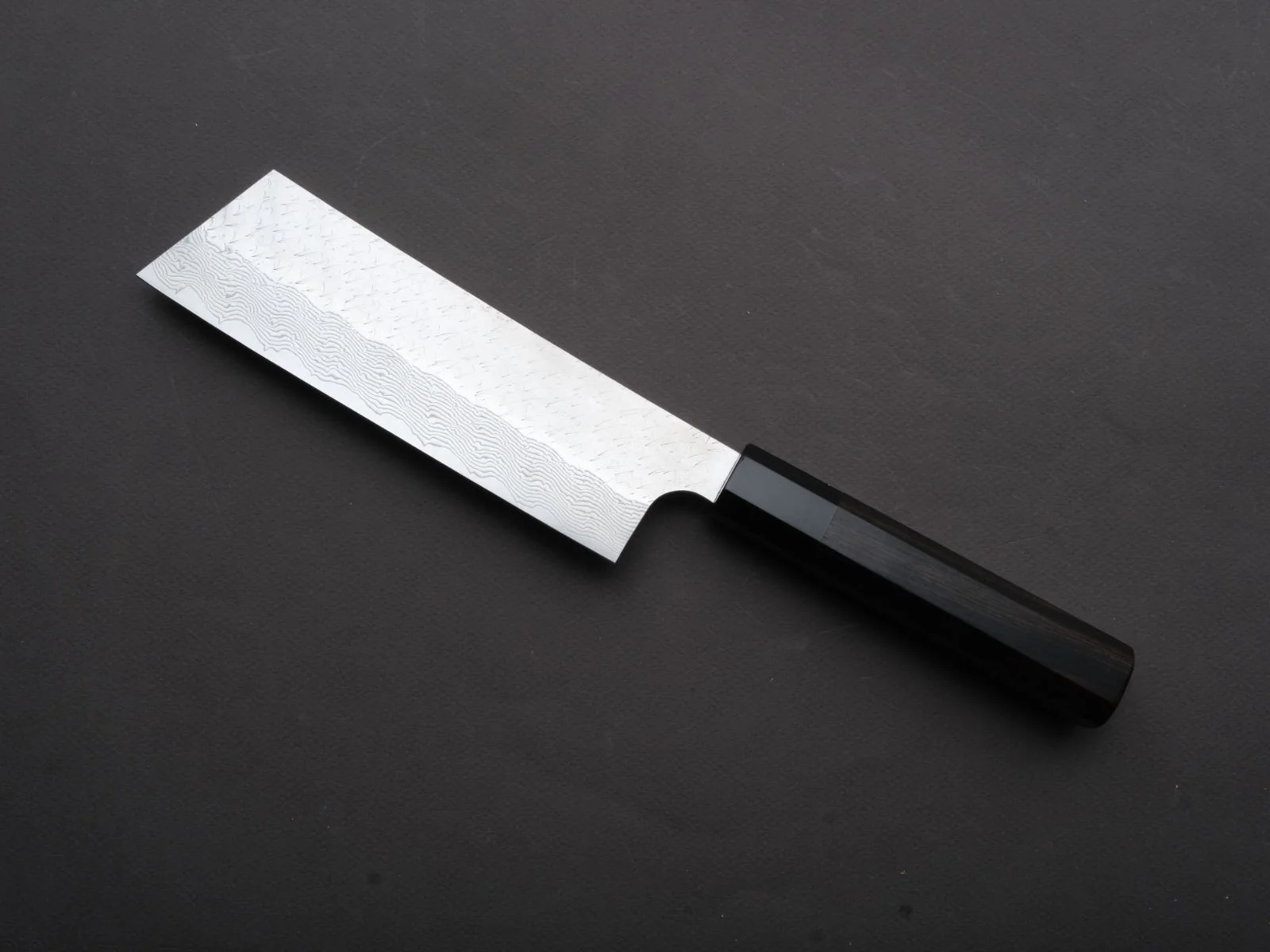 Nigara Hamono - SPG STRIX - Tsuchime Damascus - Nakiri - 180mm - Ebony Handle - Image 2