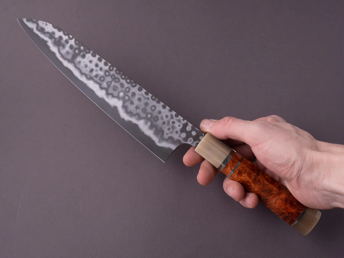 Nigara Hamono - Blue #2 Damascus - 240mm Gyuto - Karin Wood w/ Double Horn & Triple Spacer Handle - Image 7