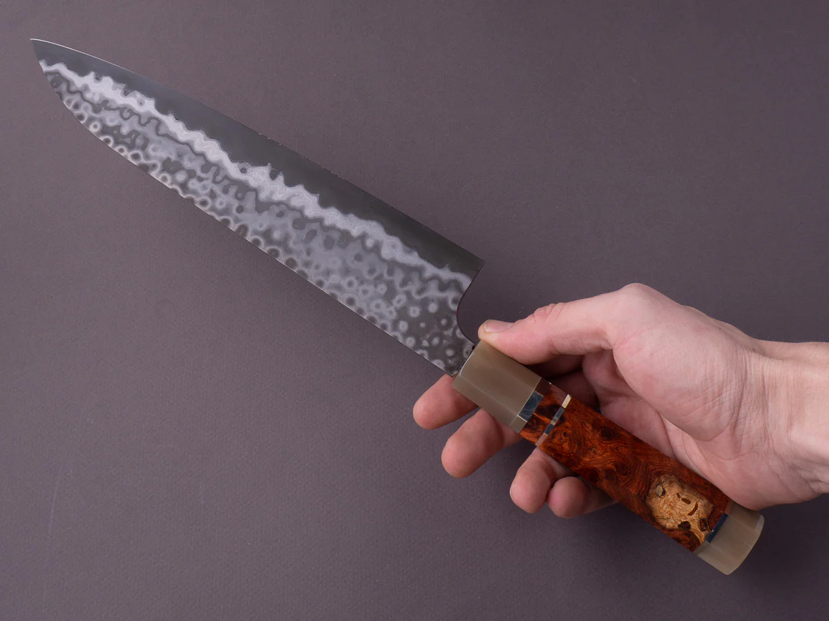 Nigara Hamono - Blue #2 Damascus - 240mm Gyuto - Karin Wood w/ Double Horn & Triple Spacer Handle - Image 8