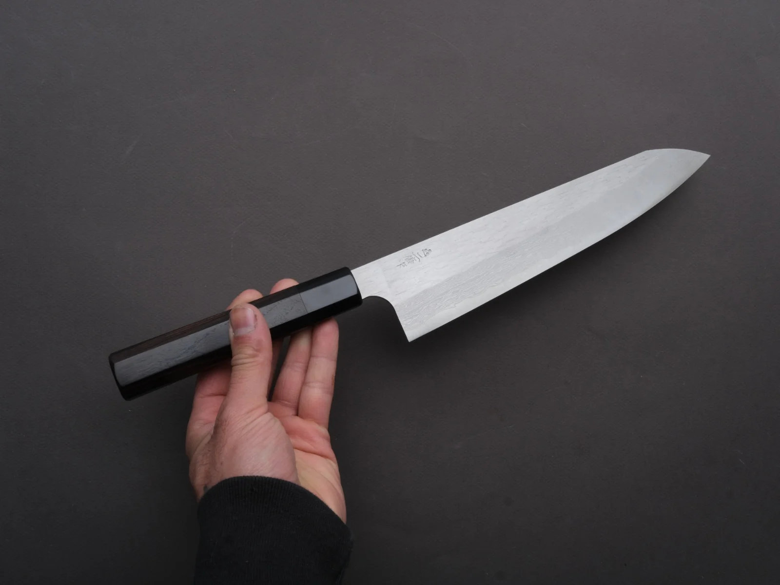 Nigara Hamono - VG XEOS - Tsuchime Damascus - Gyuto - 255mm - Ebony Handle - Image 3